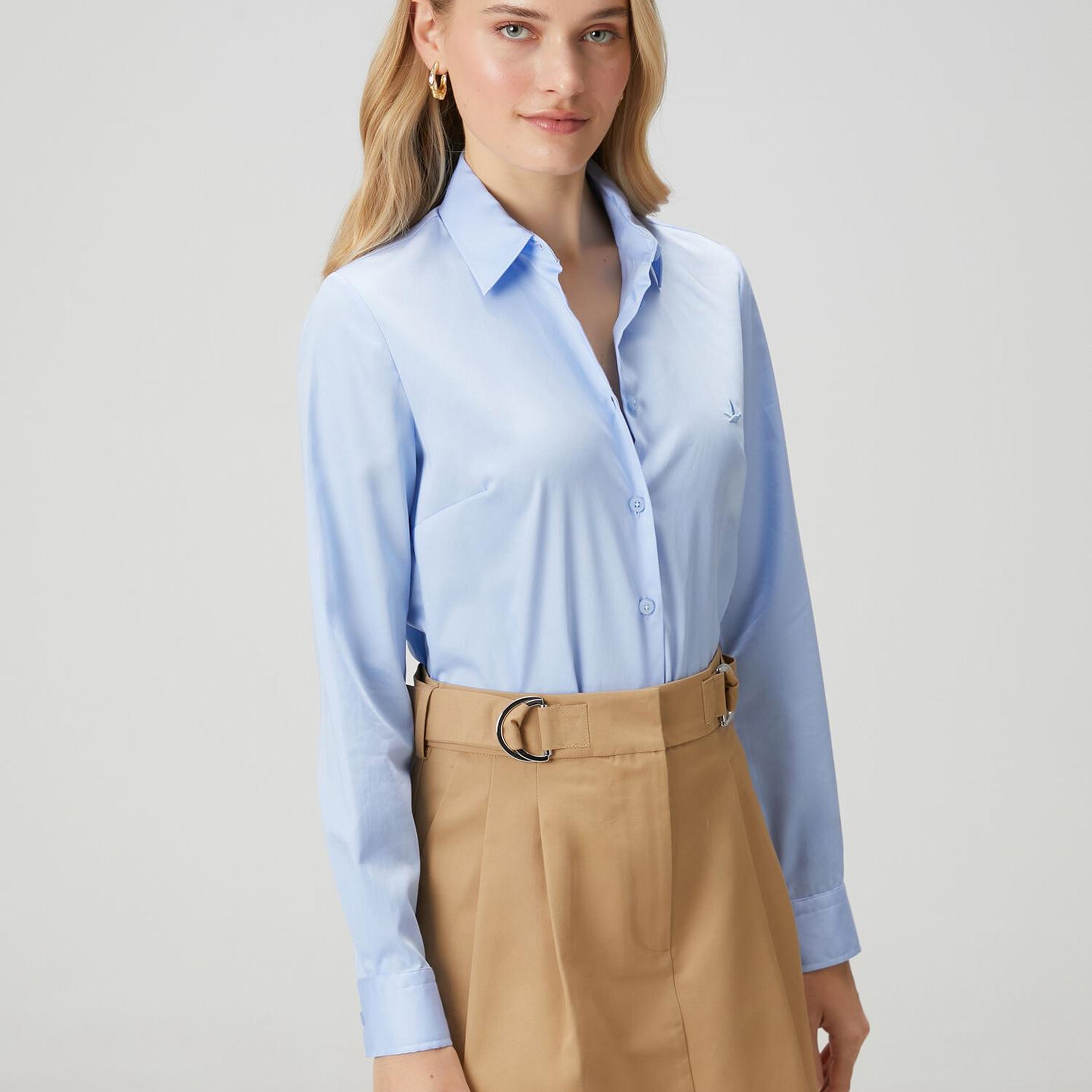 Beymen Club Kadın Slim Fit Non-Iron Mavi Gömlek