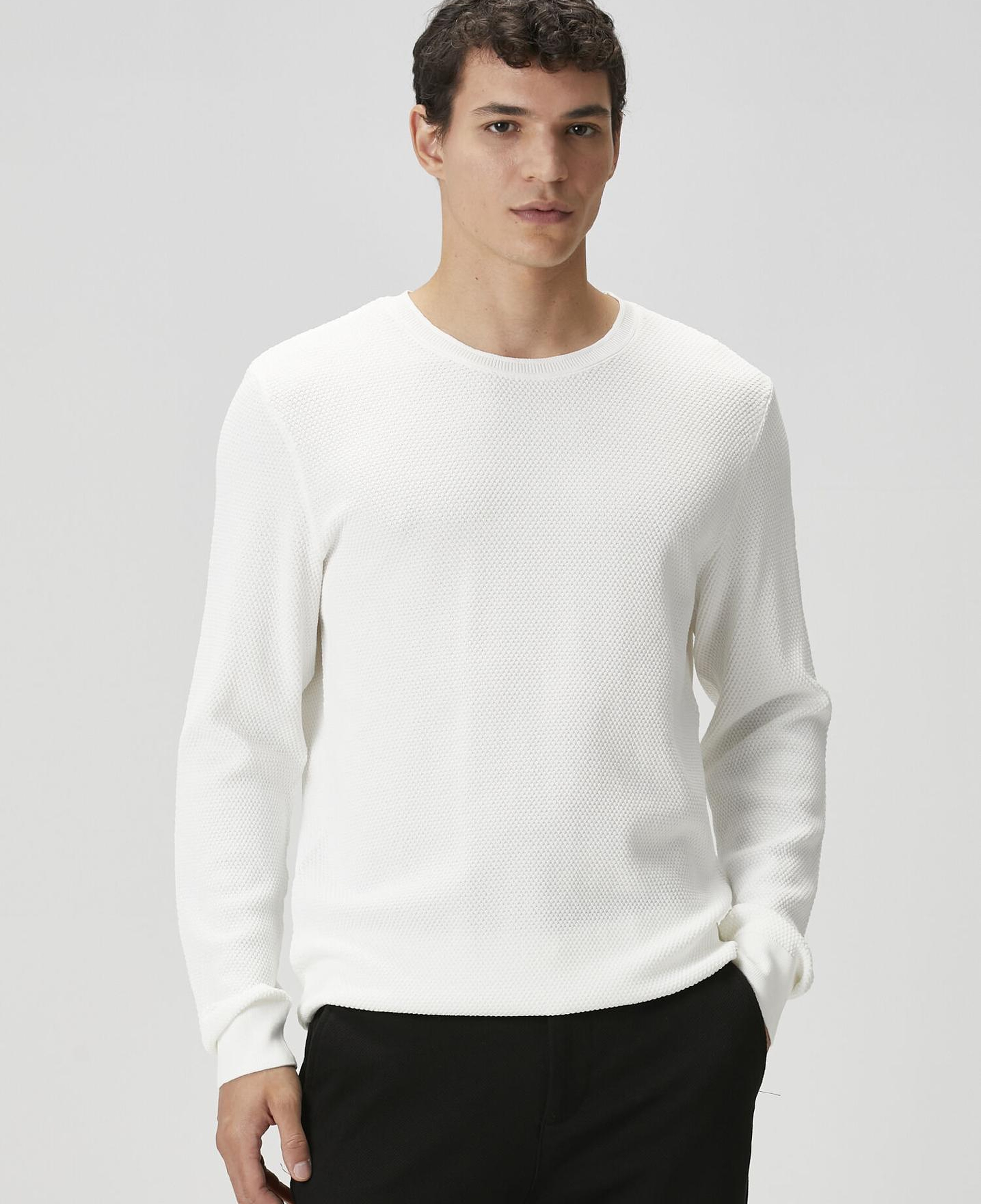 Beymen Club Erkek Kırık Beyaz Petek Örgü Dokulu Kazak