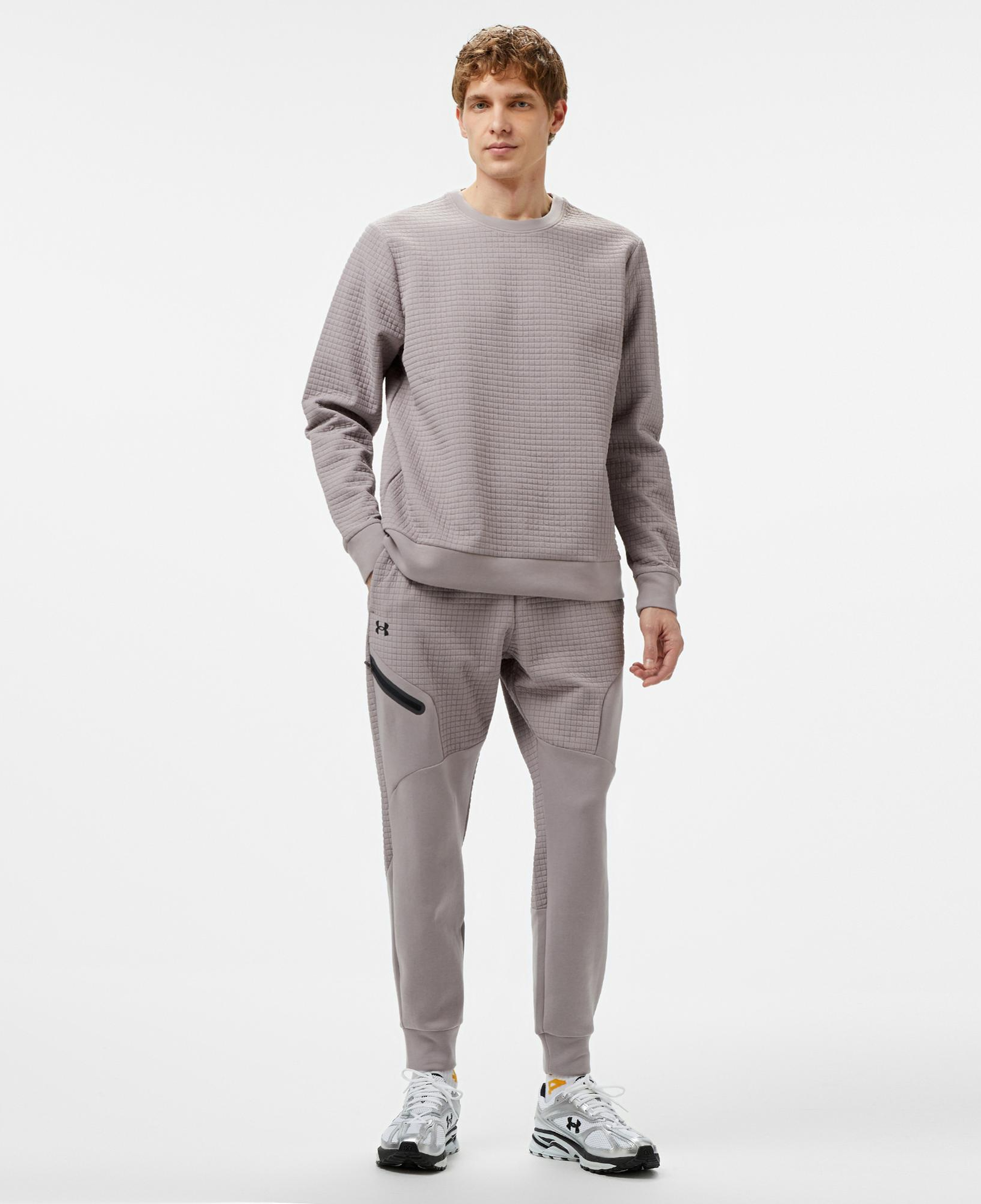 Under Armour Unstoppable Fleece Grid Bisiklet Yaka Erkek Gri Sweatshirt