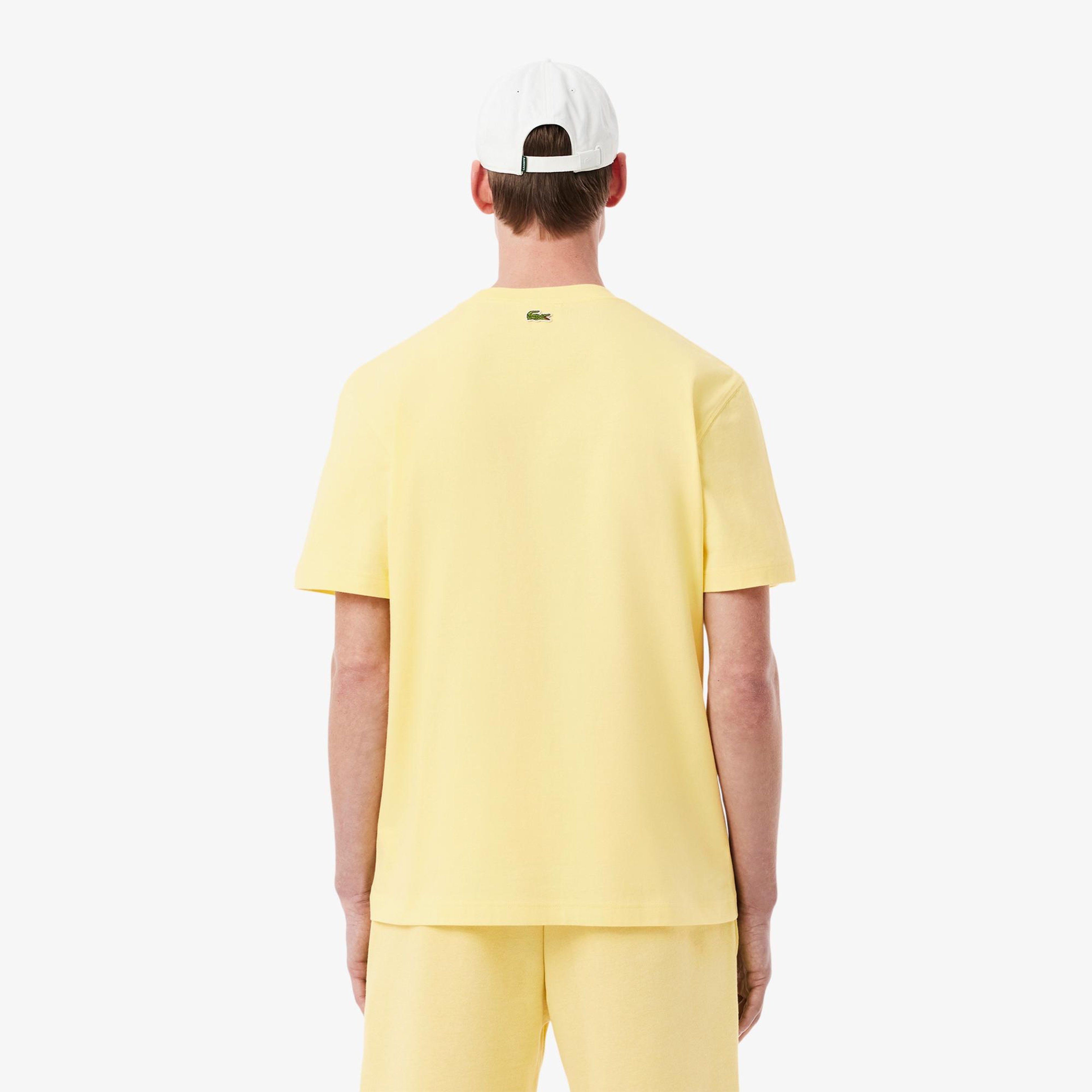 Lacoste Classic Fit Bisiklet Yaka Baskılı Erkek Sarı T-Shirt