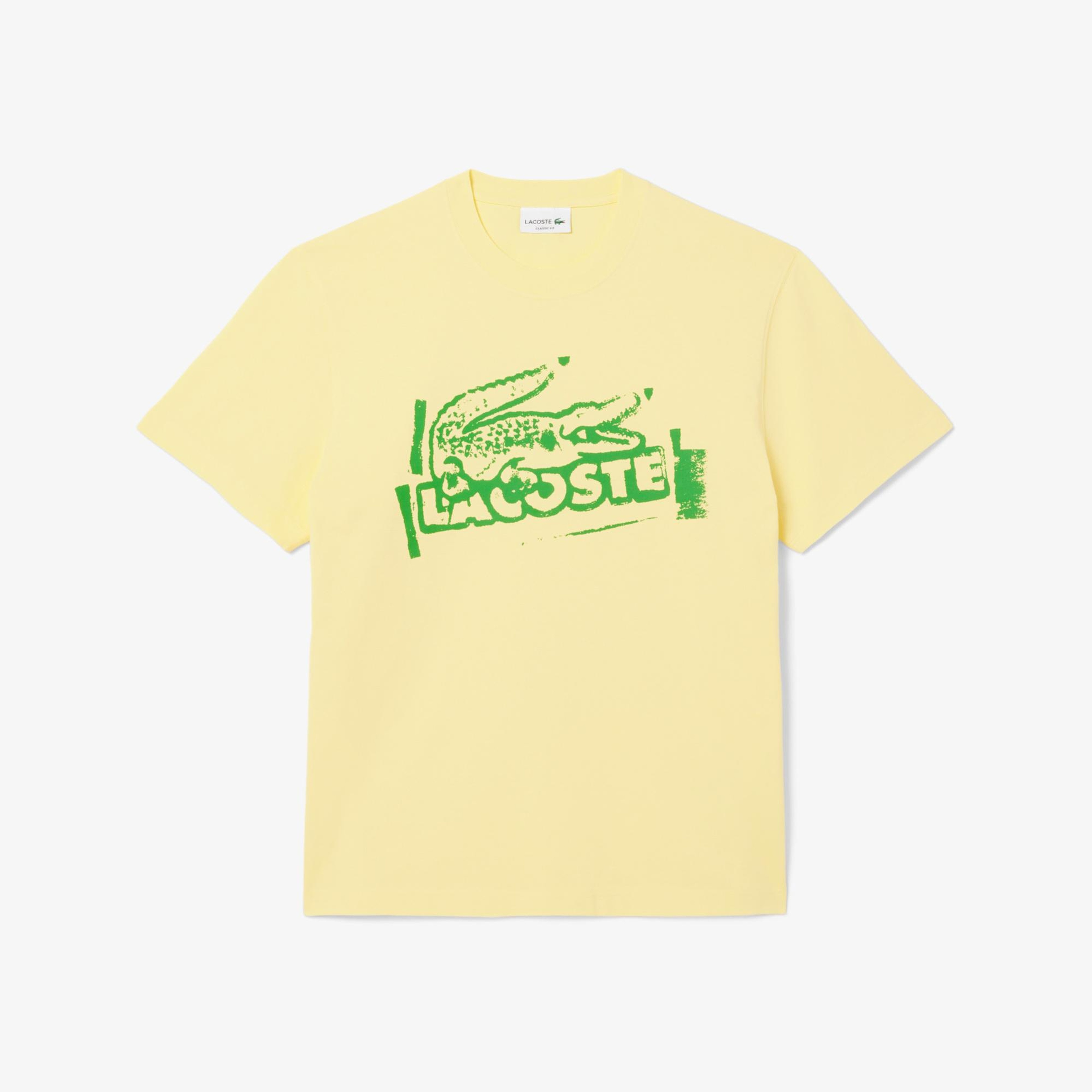 Lacoste Classic Fit Bisiklet Yaka Baskılı Erkek Sarı T-Shirt
