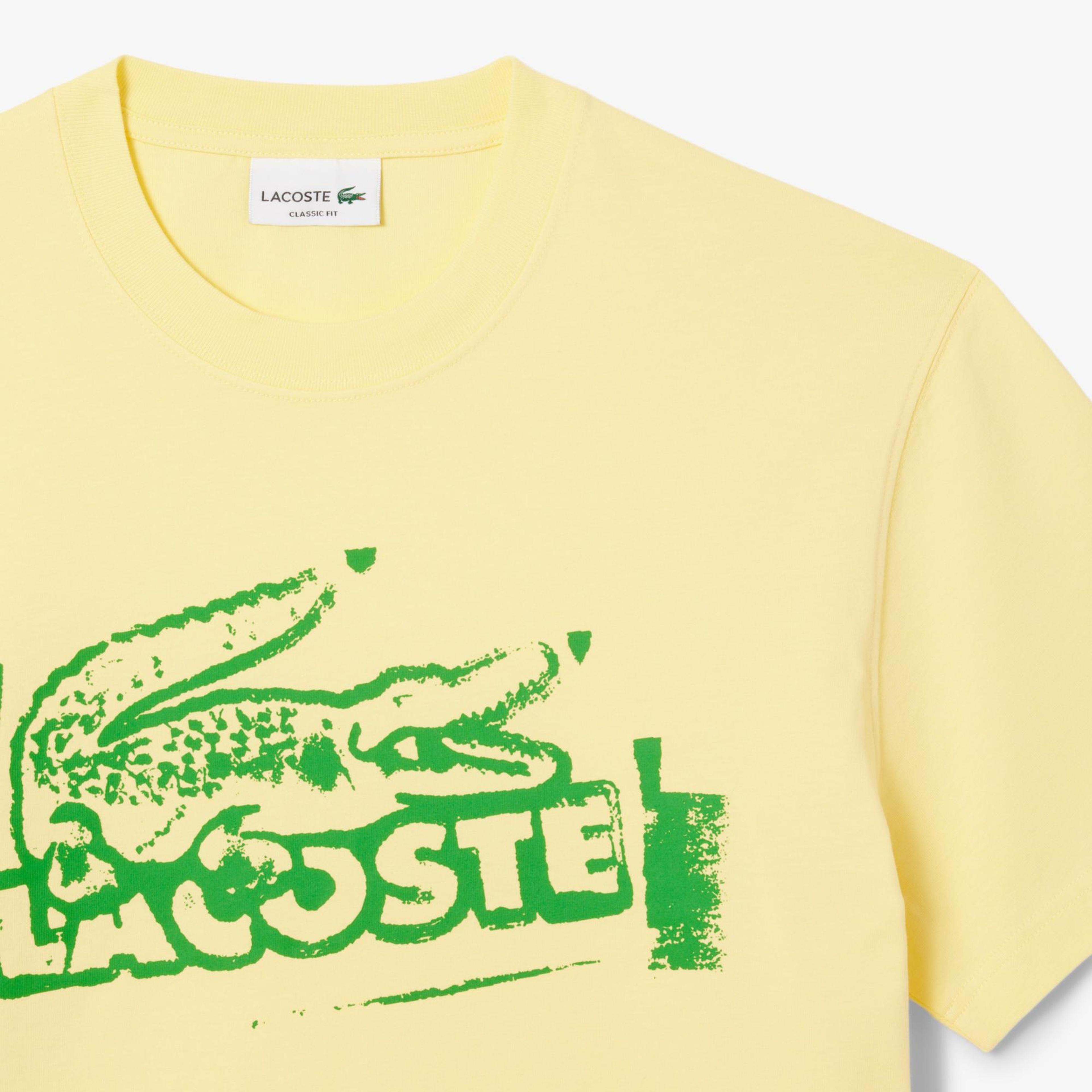 Lacoste Classic Fit Bisiklet Yaka Baskılı Erkek Sarı T-Shirt