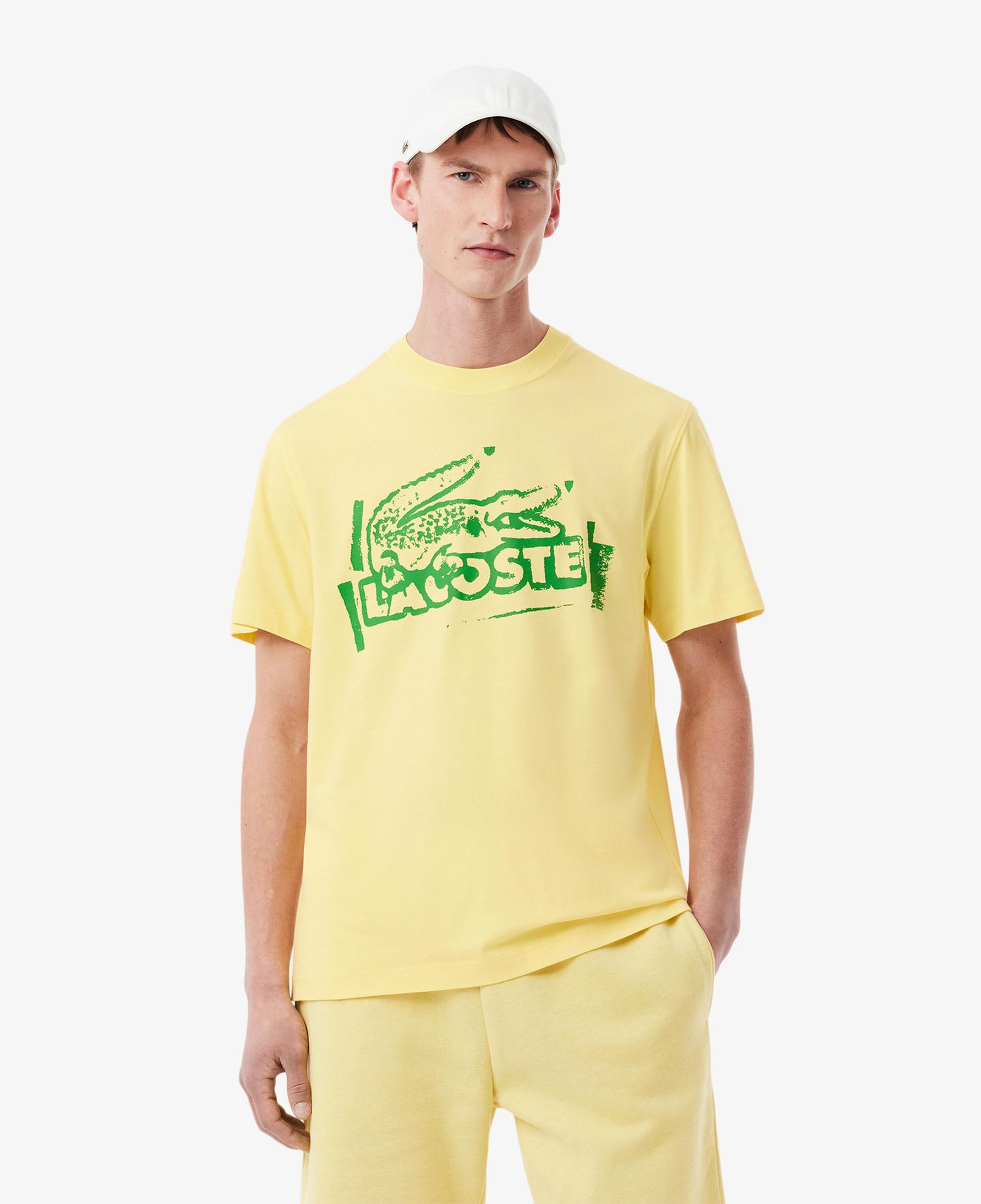 Lacoste Classic Fit Bisiklet Yaka Baskılı Erkek Sarı T-Shirt