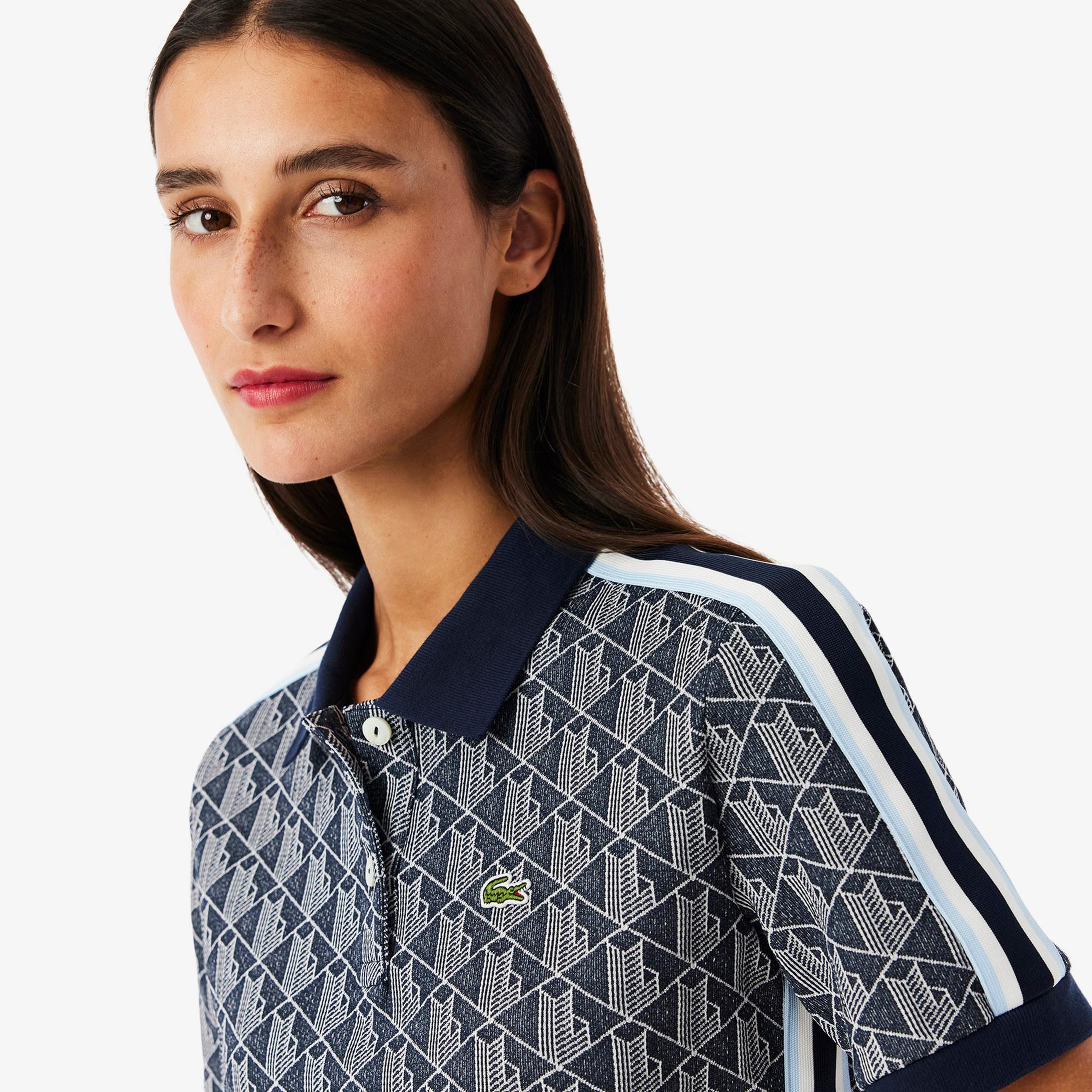 Lacoste Slim Fit Monogram Kadın Siyah Polo