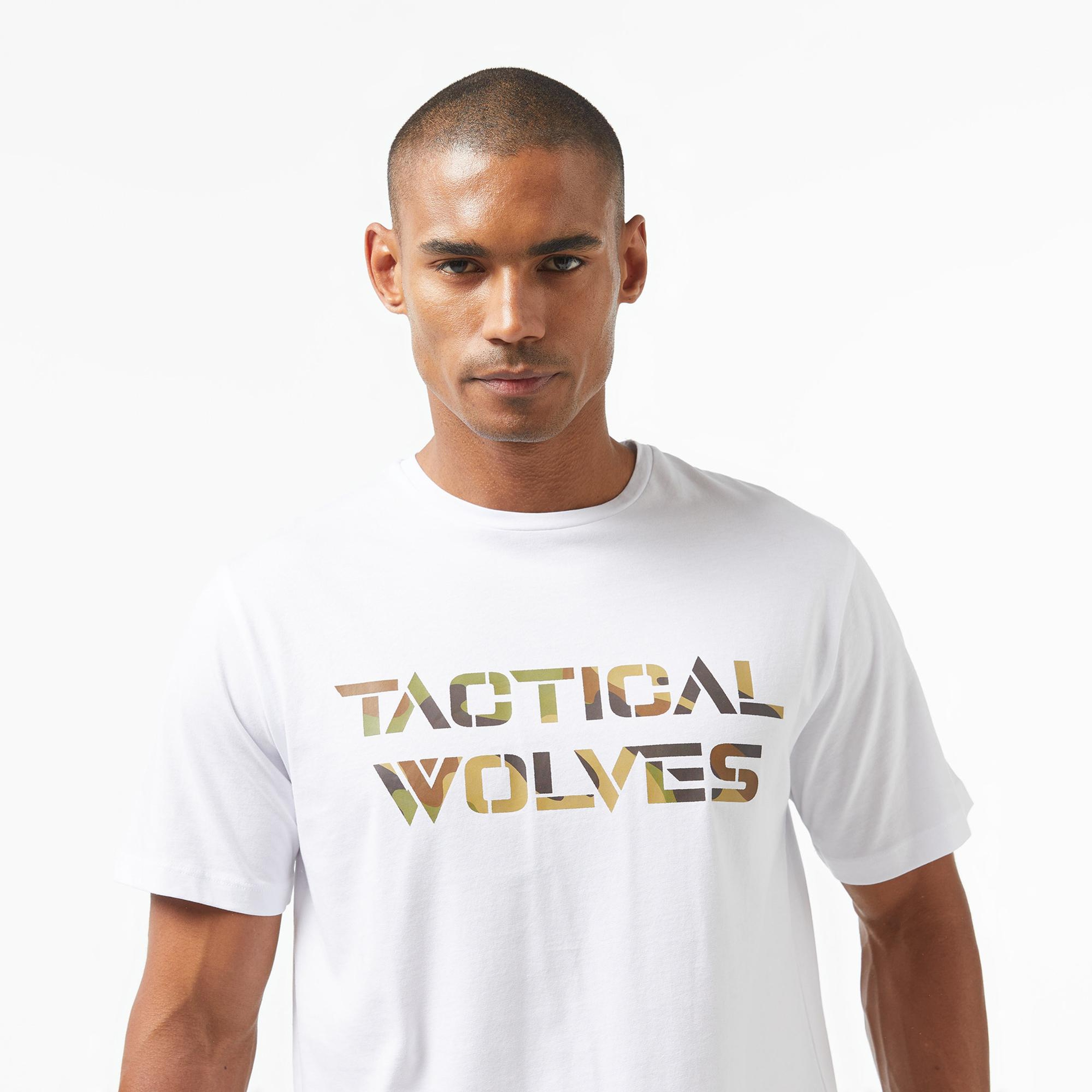 Tactical Wolves Woodland Kamo Erkek Beyaz T-Shirt