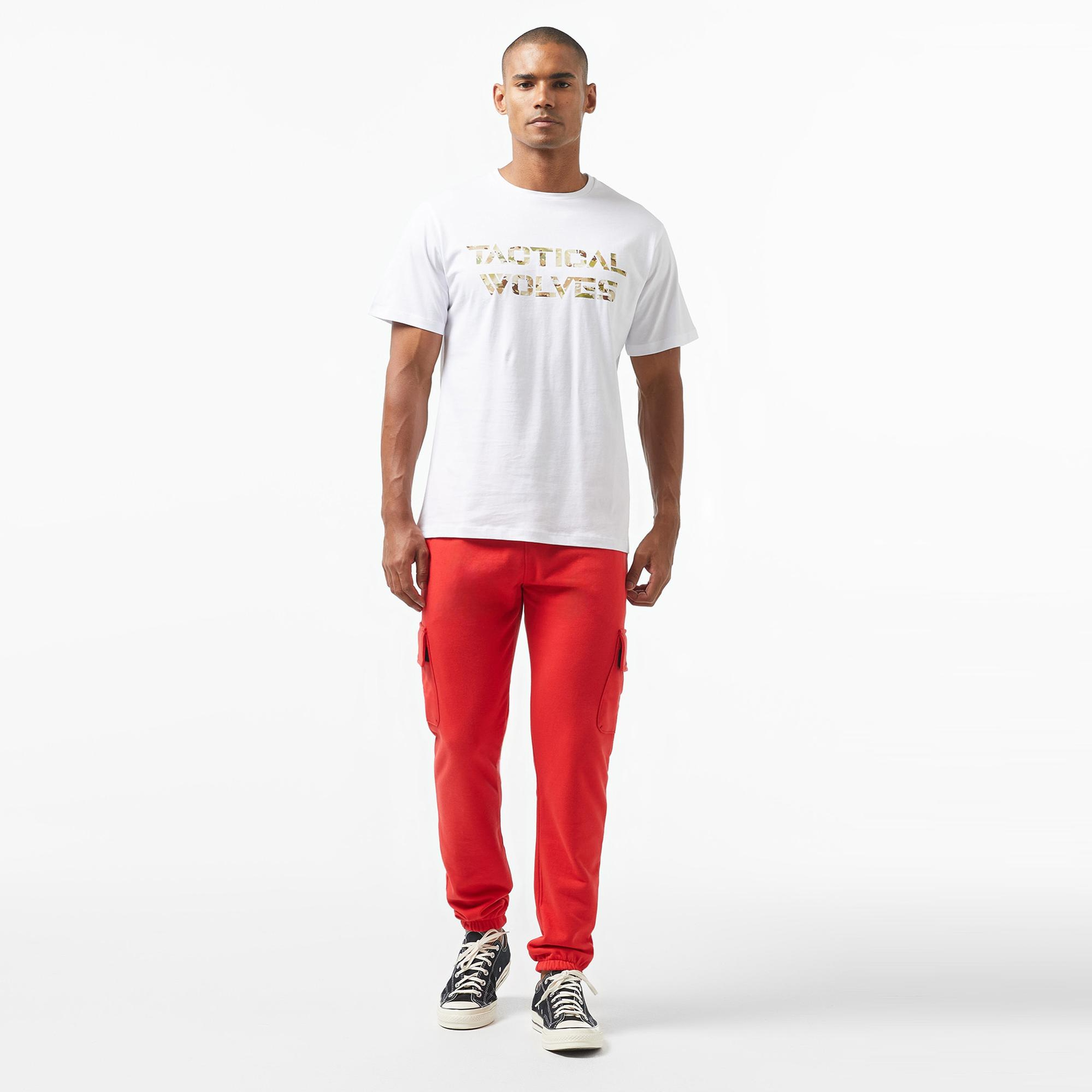 Tactical Wolves Oversize Kamuflaj Erkek Beyaz T-Shirt