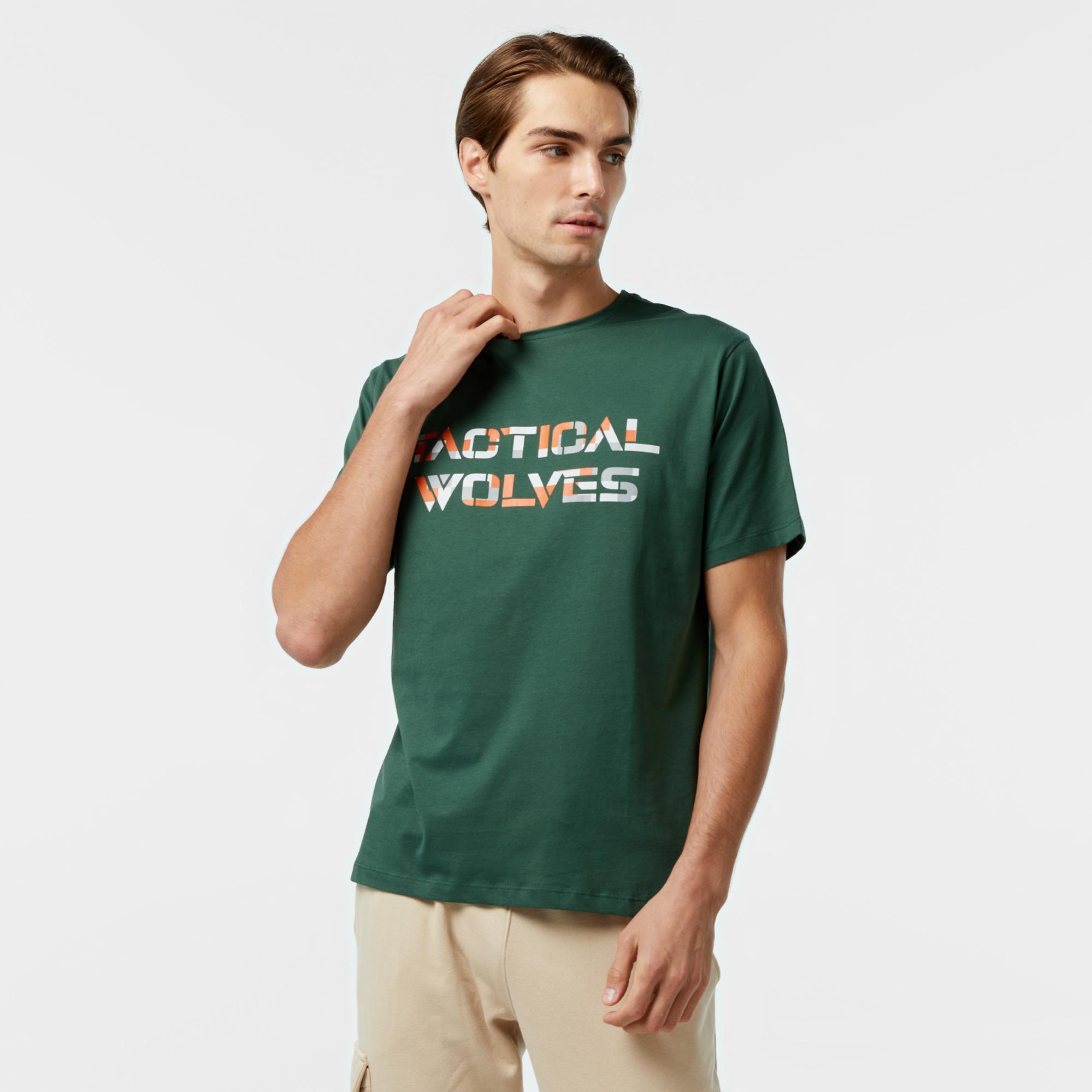 Tactical Wolves Oversize Kamuflaj Erkek Yeşil T-Shirt