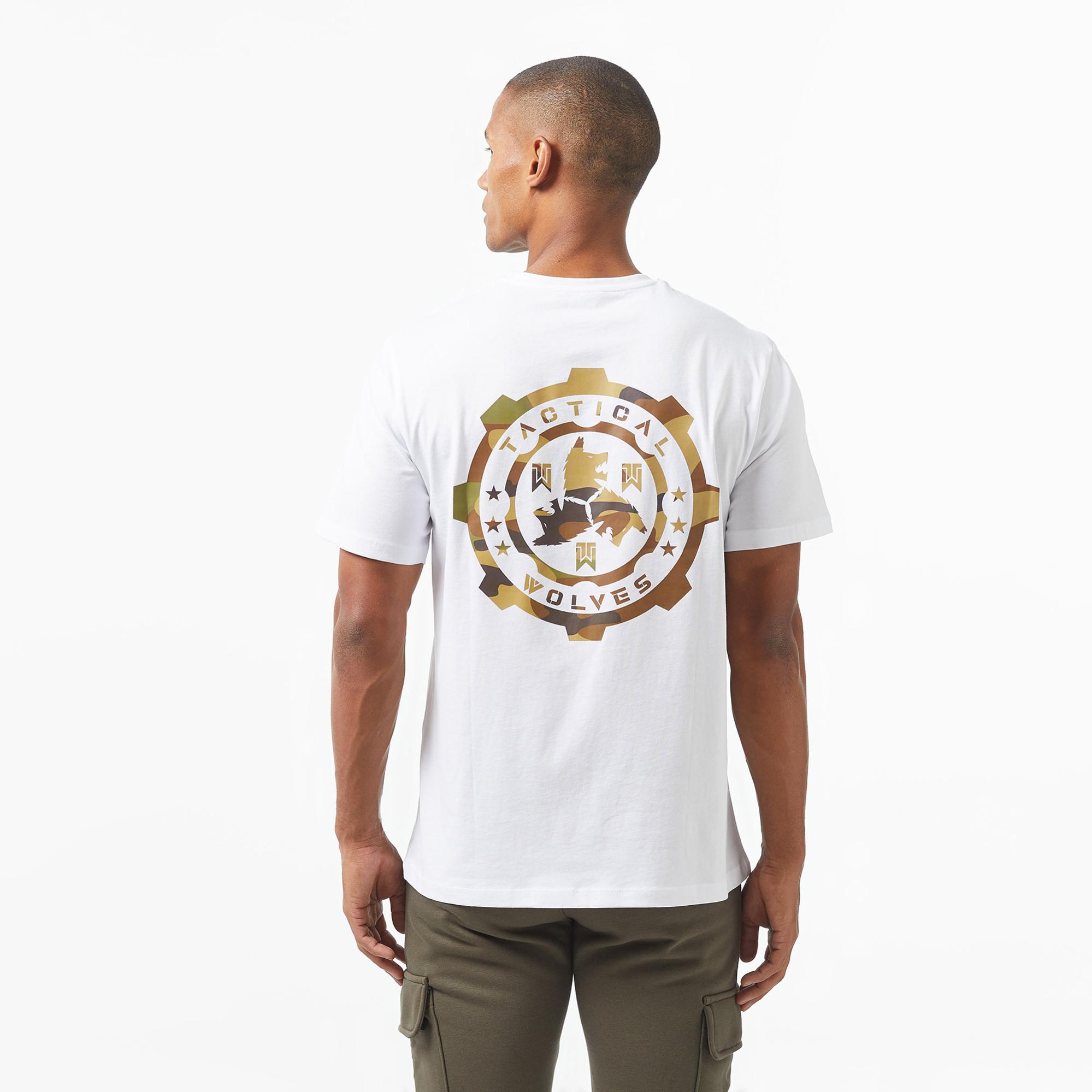 Tactical Wolves Woodland Kamo Erkek Beyaz T-Shirt