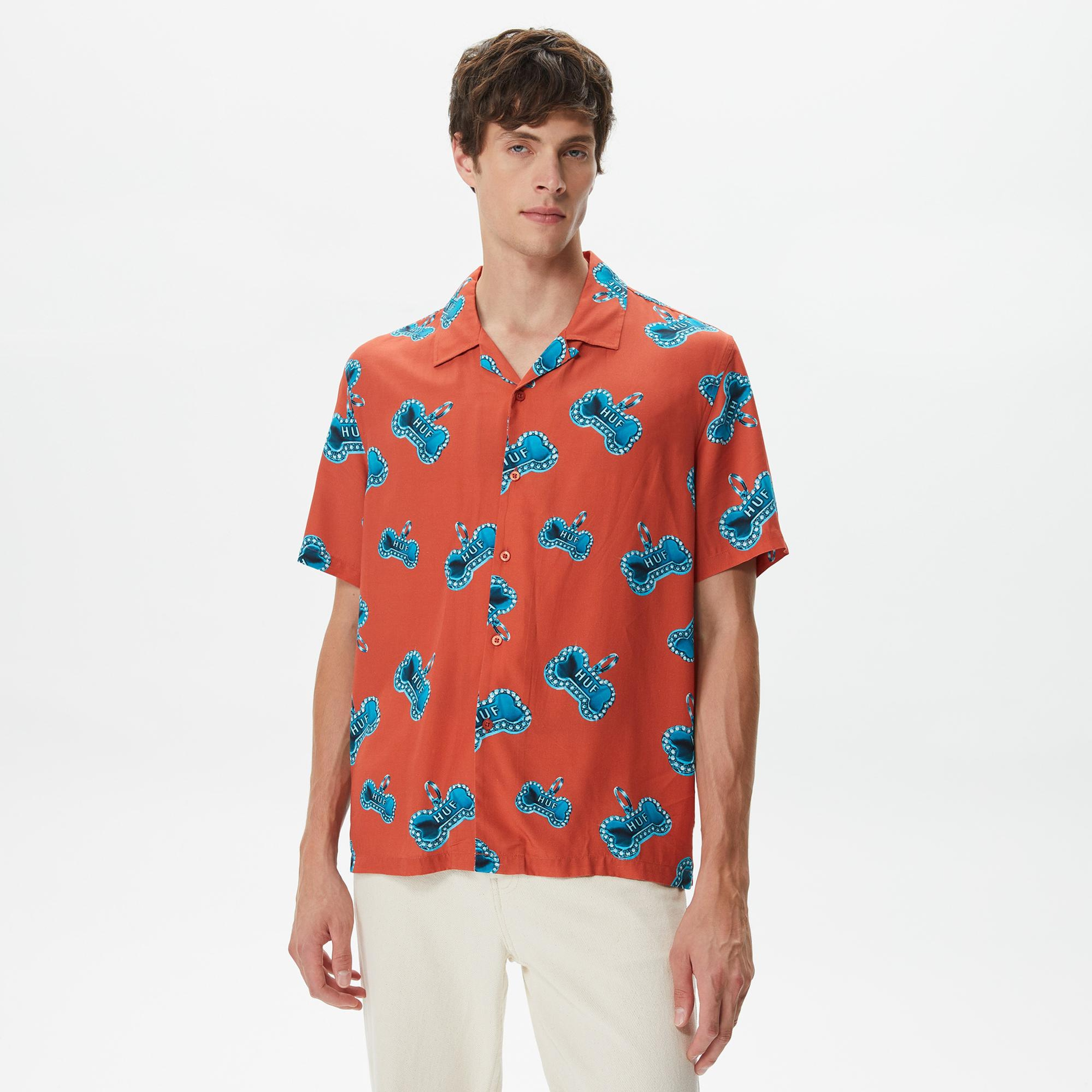 Huf Bones S/S Resort Erkek Kırmızı Gömlek