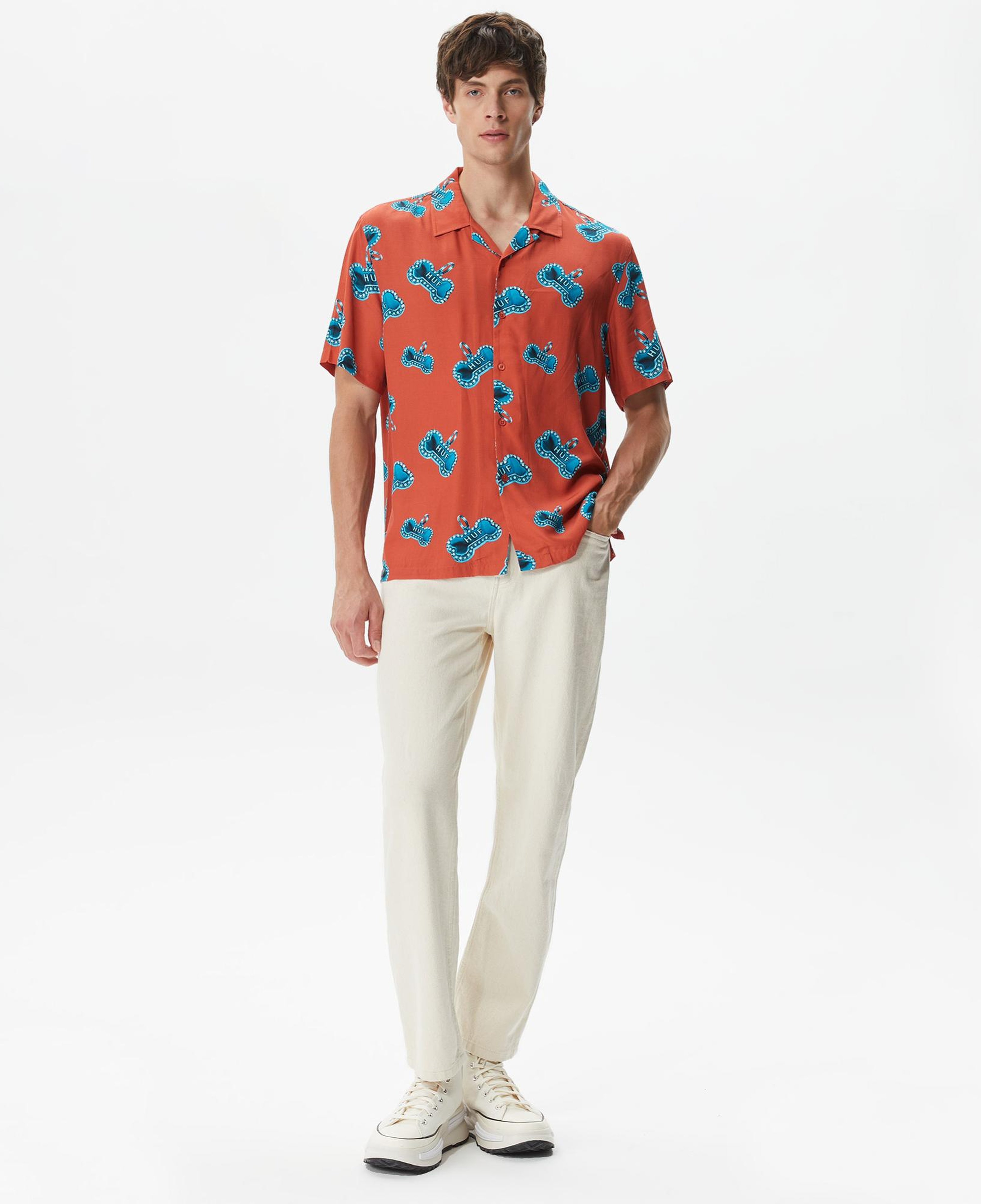 Huf Bones S/S Resort Erkek Kırmızı Gömlek