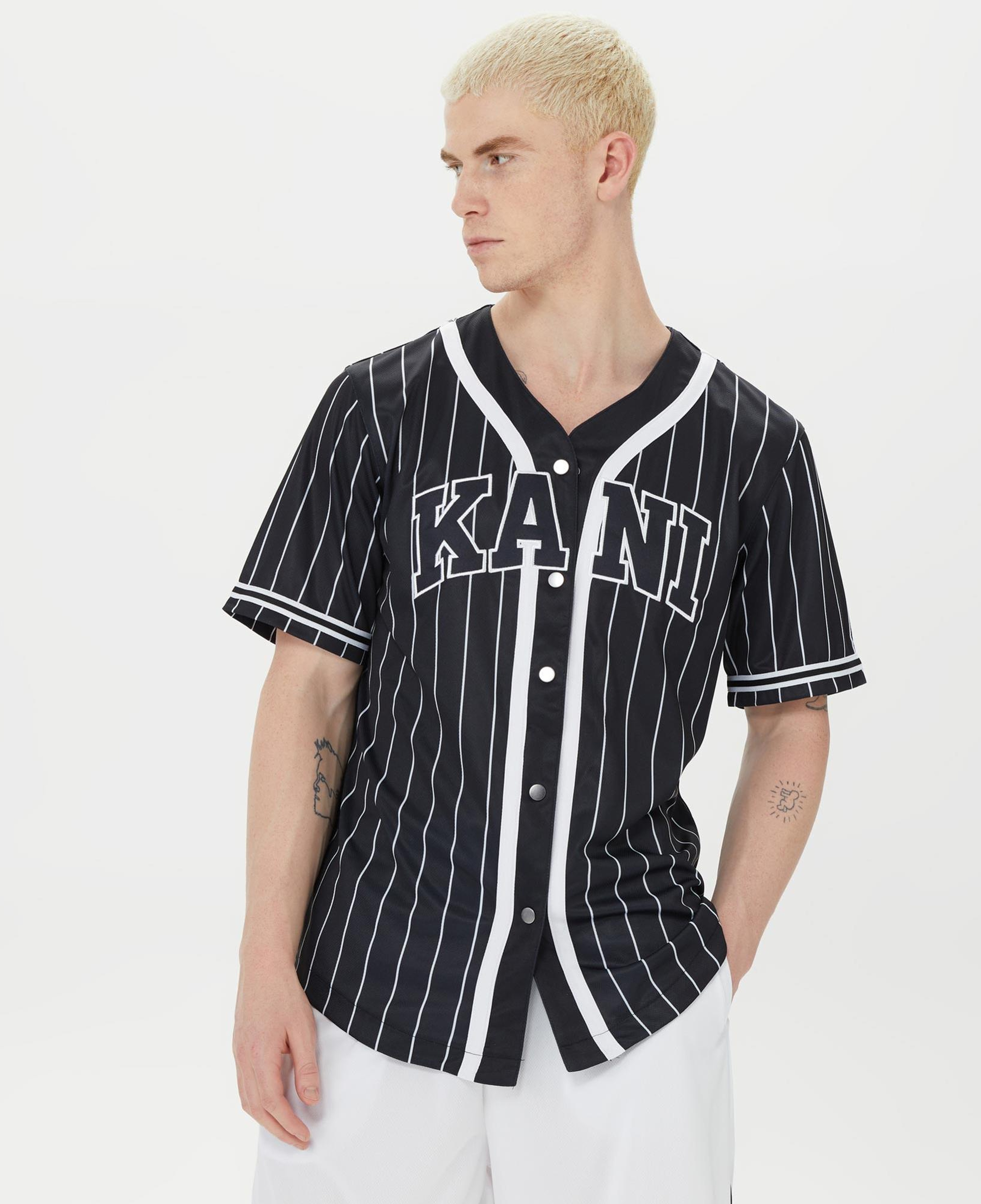 Karl Kani Serif Pinstripe Baseball Erkek Siyah Gömlek