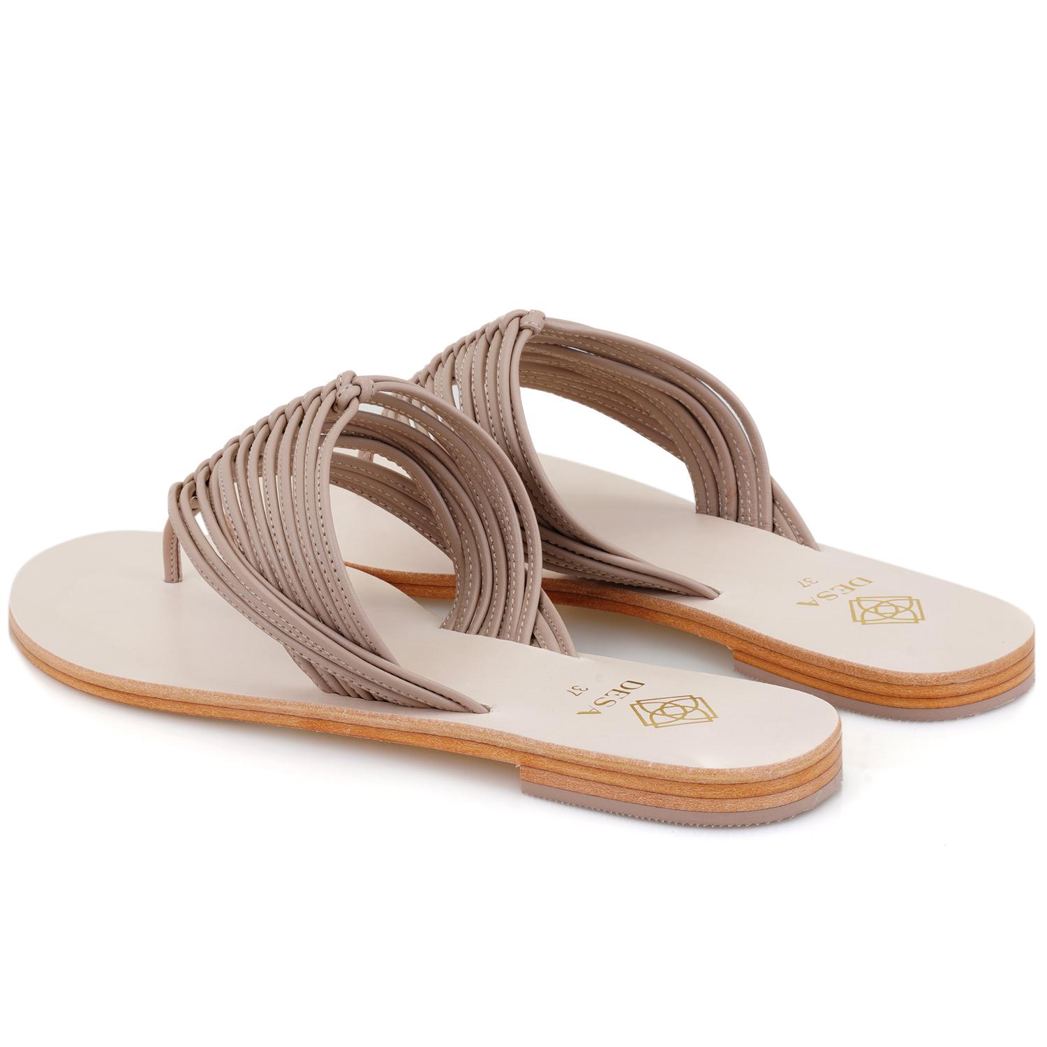 Kadın Bej Parmak Arası Deri Terlik