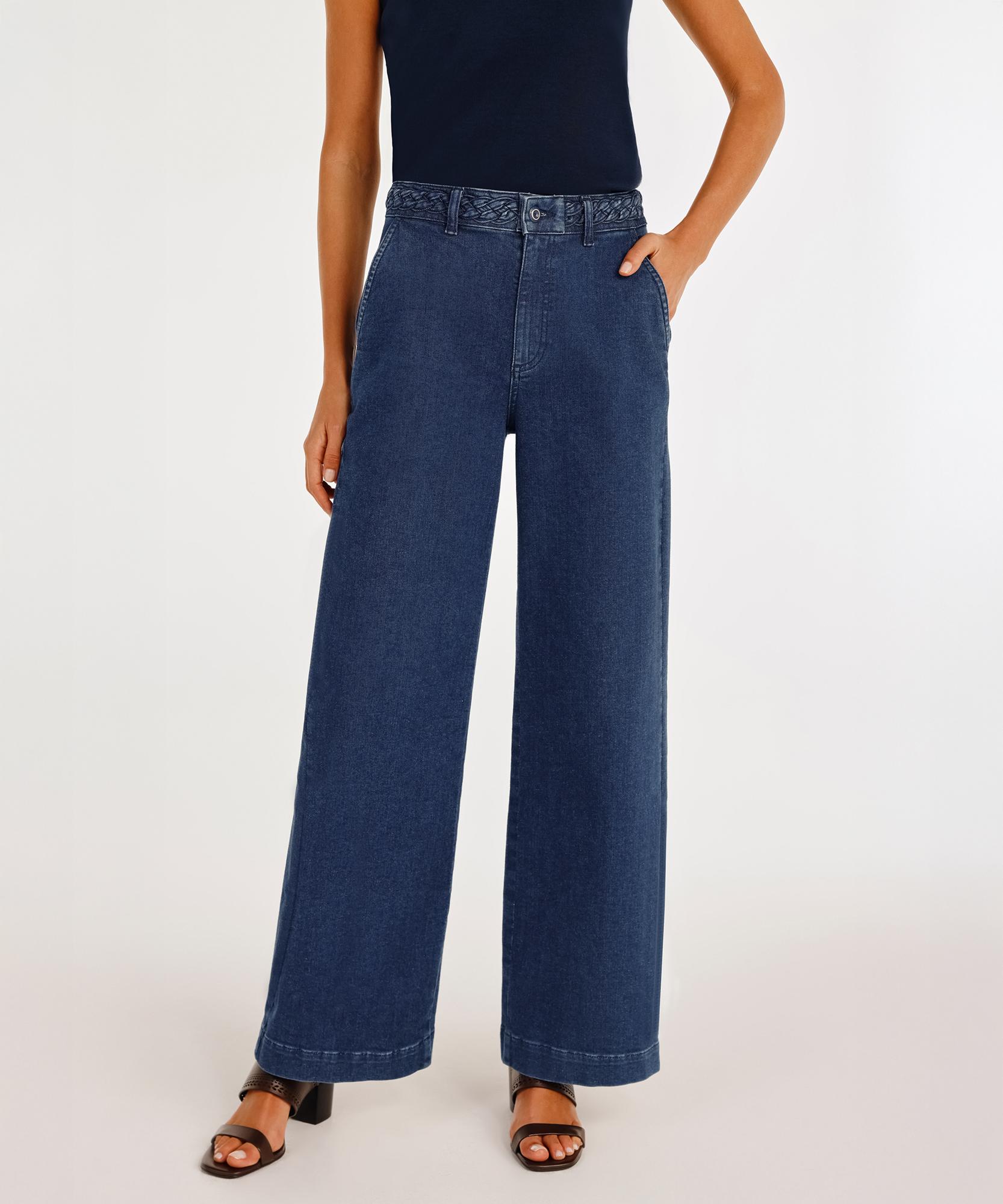 YARGICI Örgü Kemer Detaylı Yüksek Bel Geniş Paça Denim Pantolon