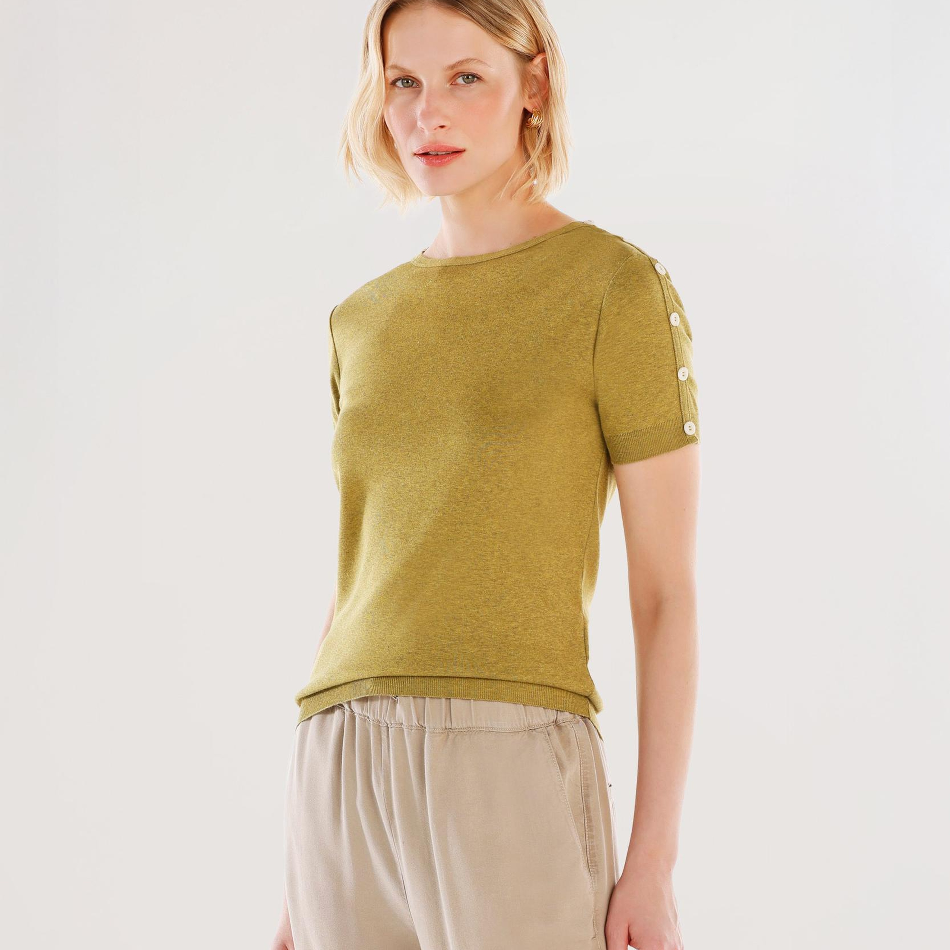 YARGICI Omuz Detaylı Kısa Kollu Triko