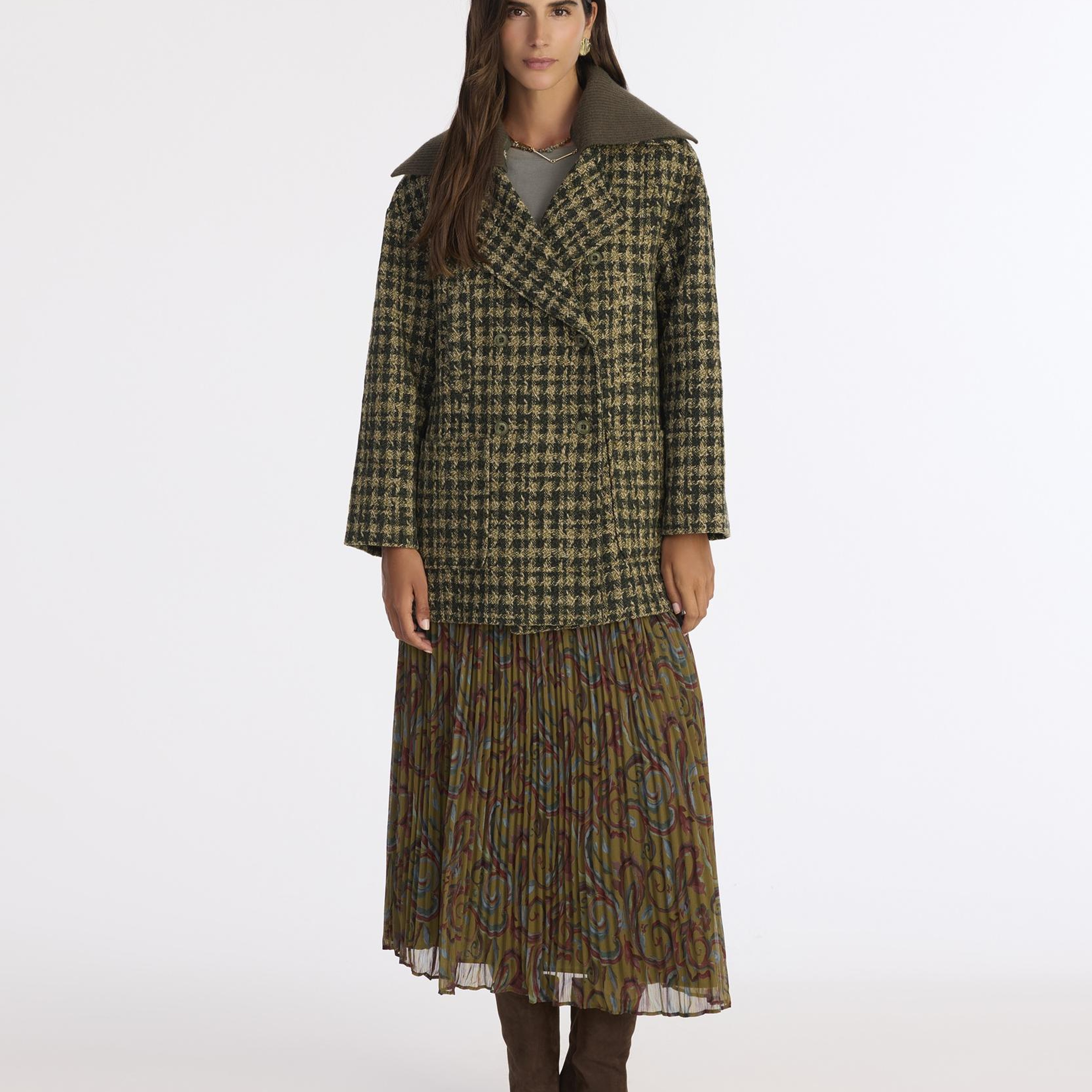 YARGICI Triko Yaka Detaylı Kruvaze Palto