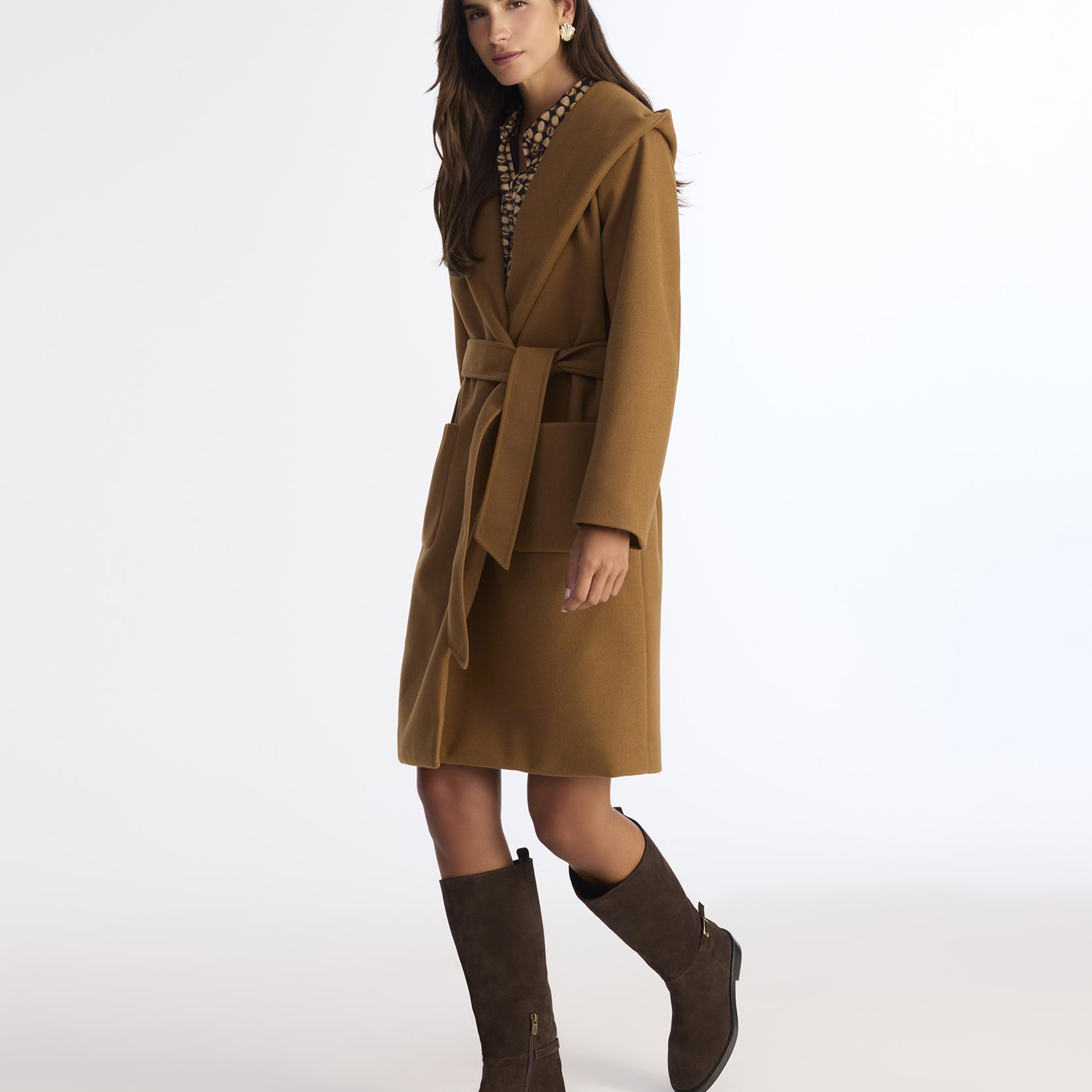 YARGICI Kapüşonlu Ve Kemerli Uzun Palto