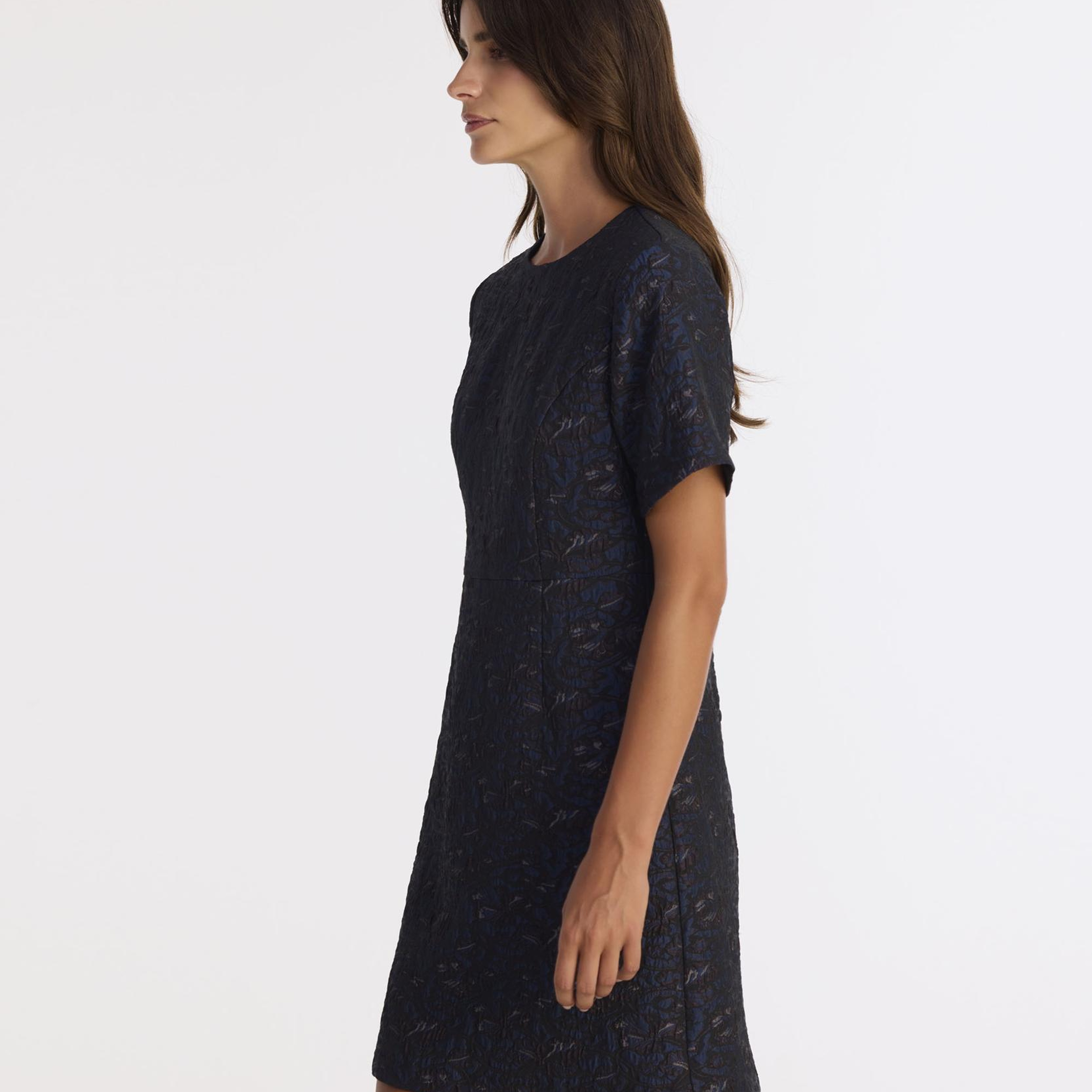 YARGICI A Form Bisiklet Yaka Kısa Kol Elbise