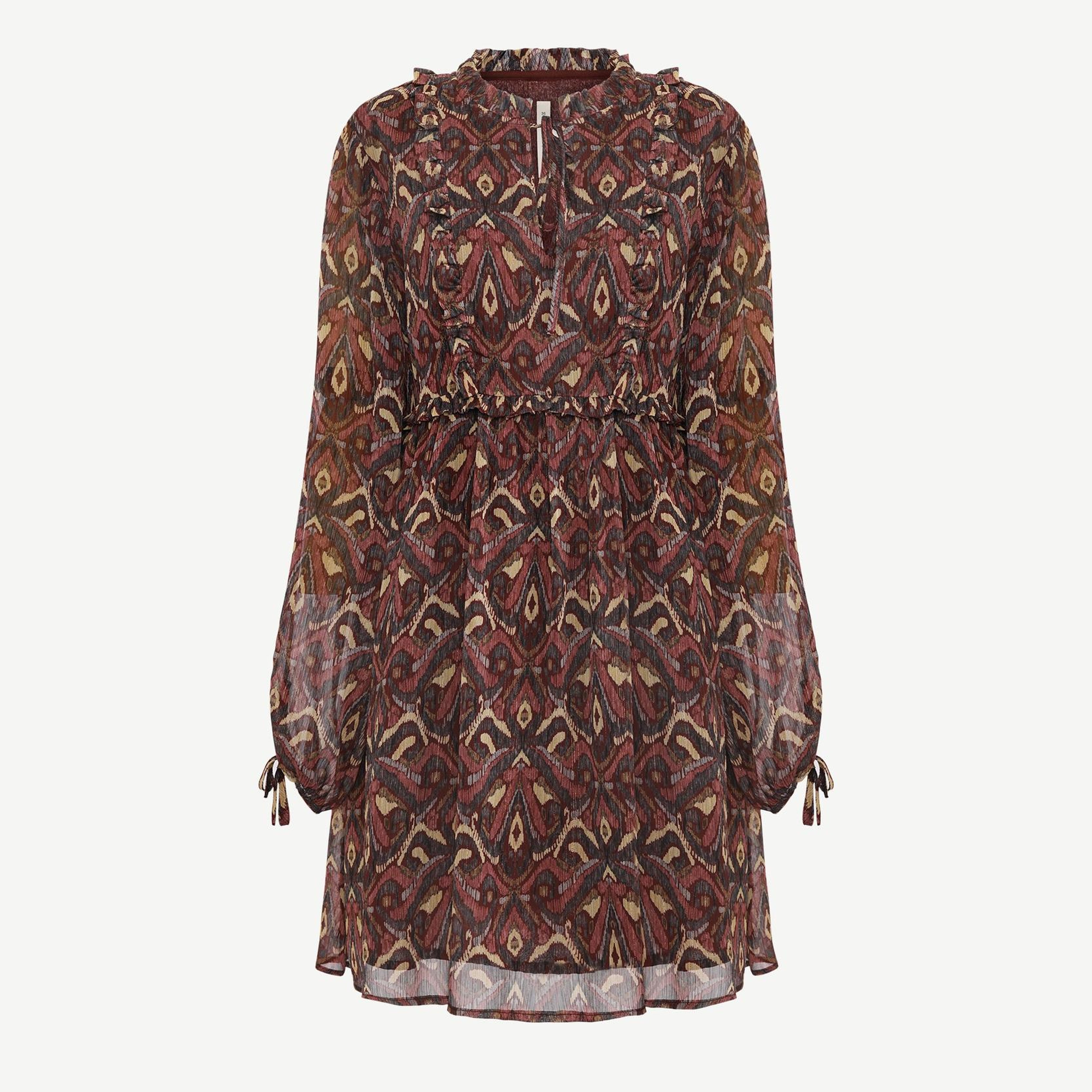 YARGICI Bol Boyundan Bağlamalı Uzun Kol Elbise