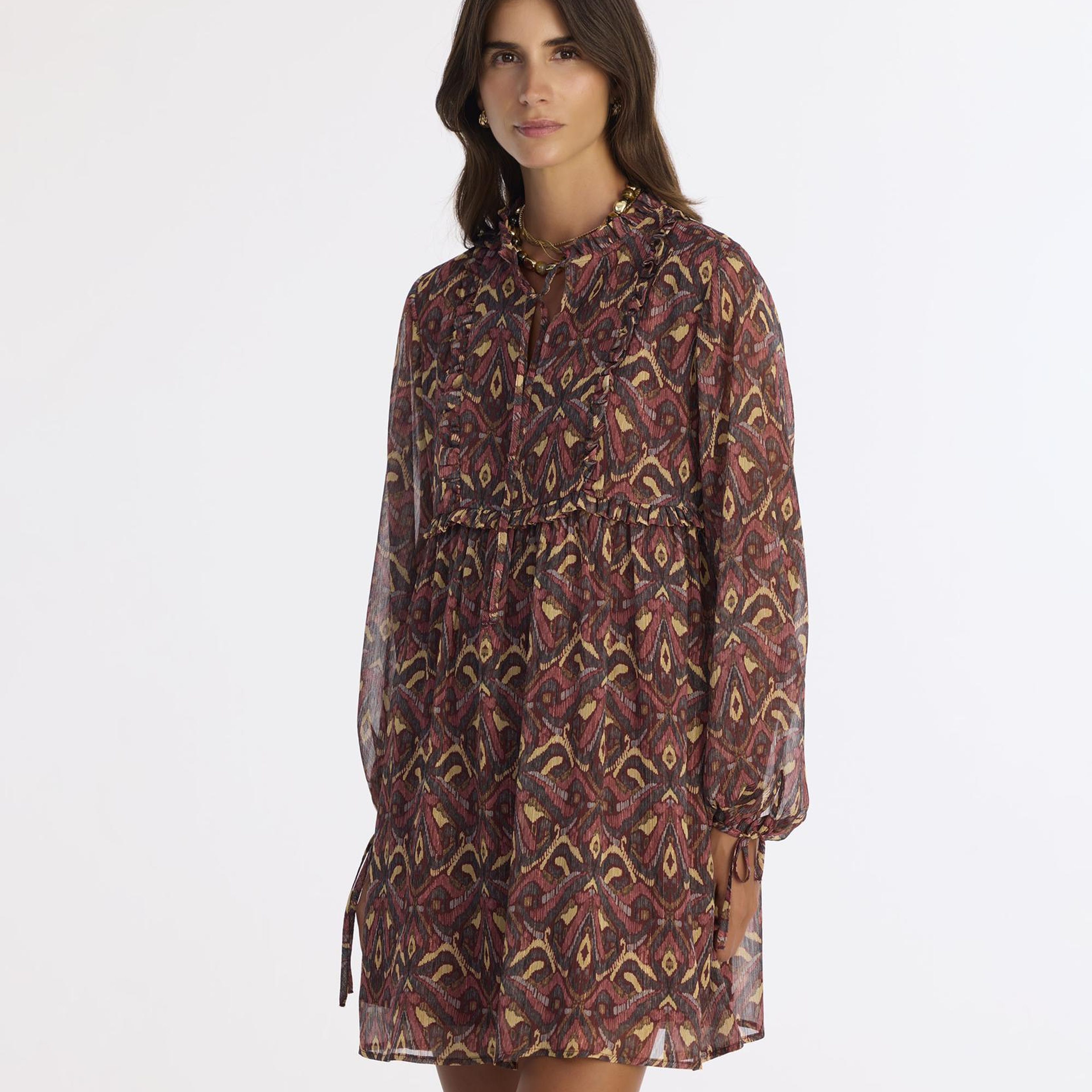 YARGICI Bol Boyundan Bağlamalı Uzun Kol Elbise