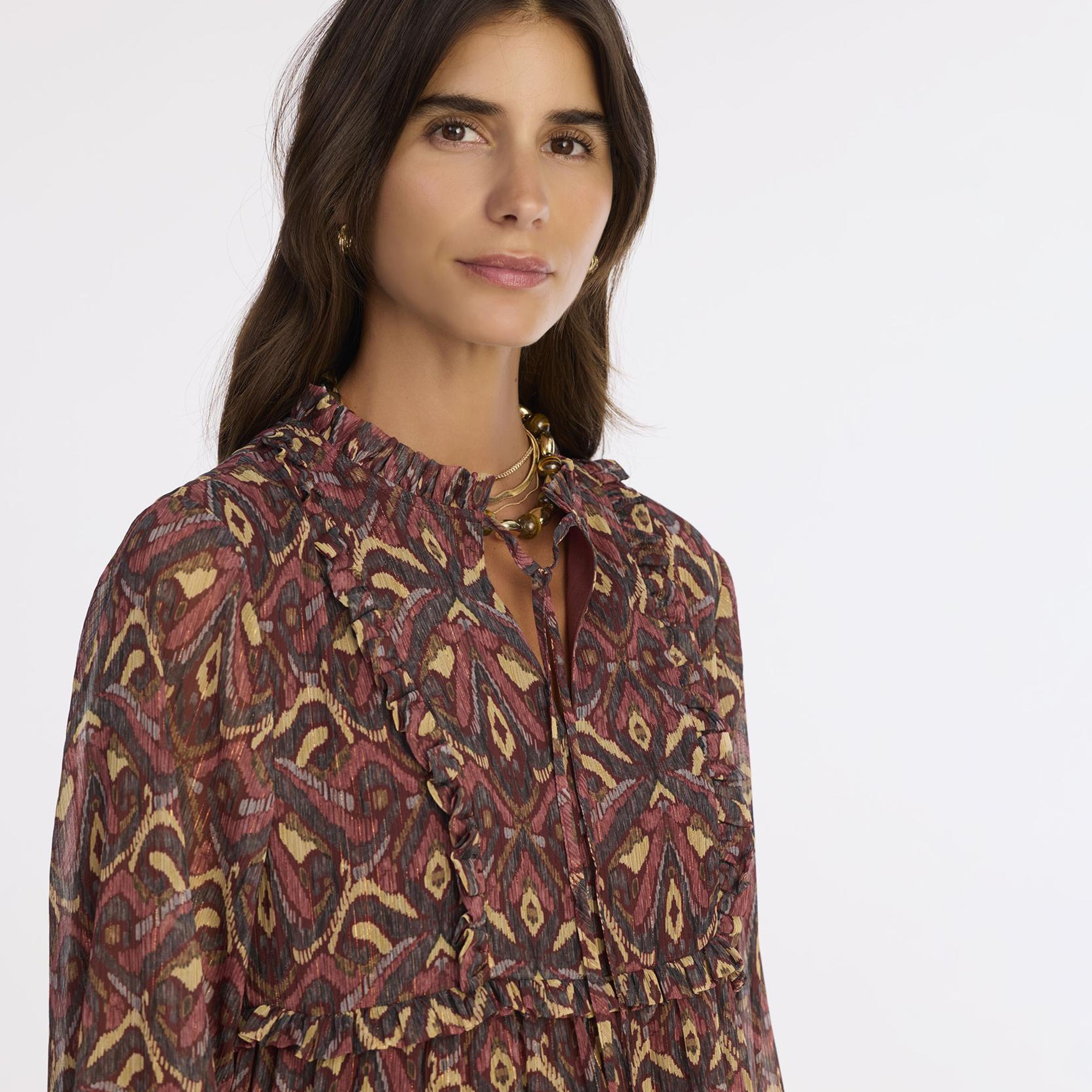 YARGICI Bol Boyundan Bağlamalı Uzun Kol Elbise