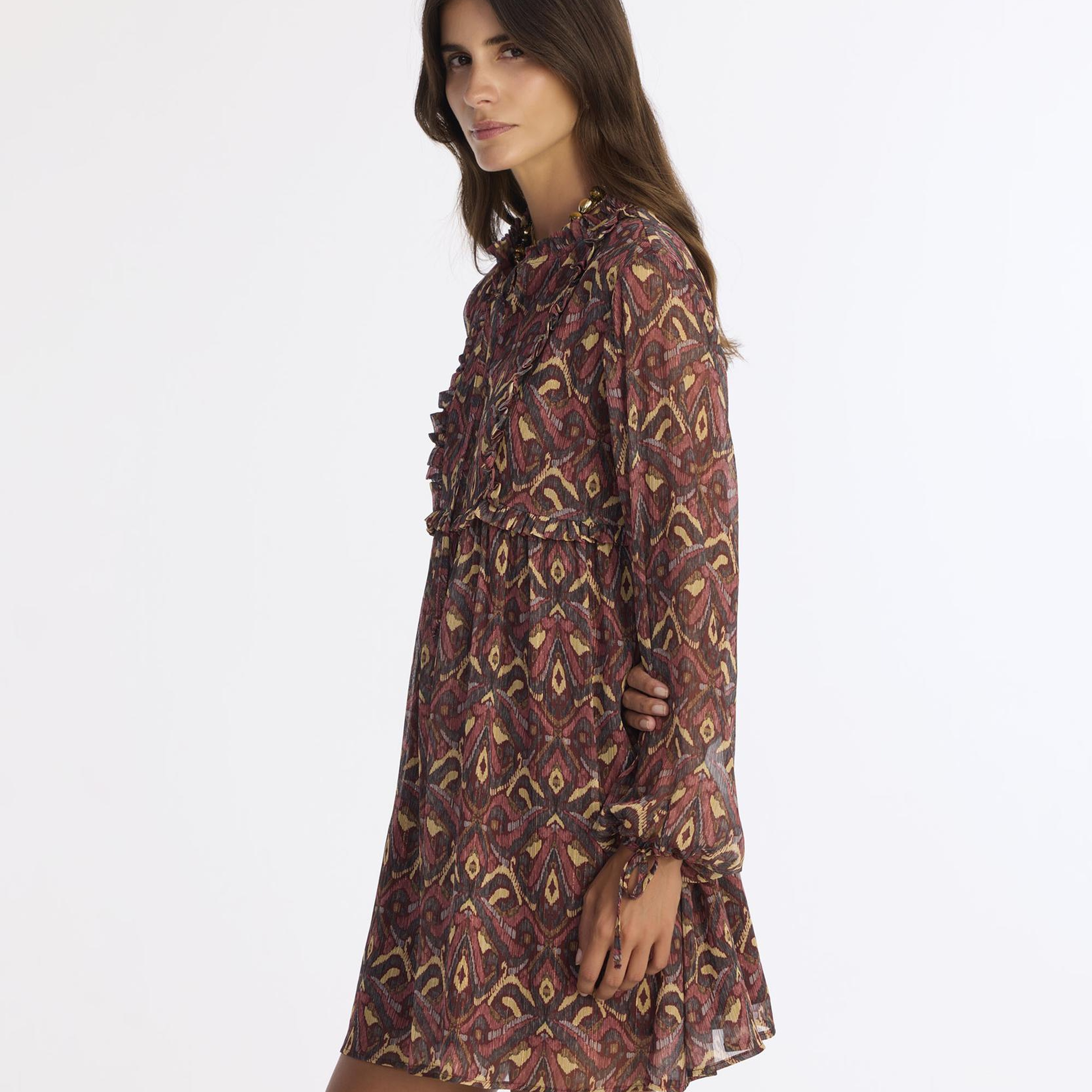 YARGICI Bol Boyundan Bağlamalı Uzun Kol Elbise