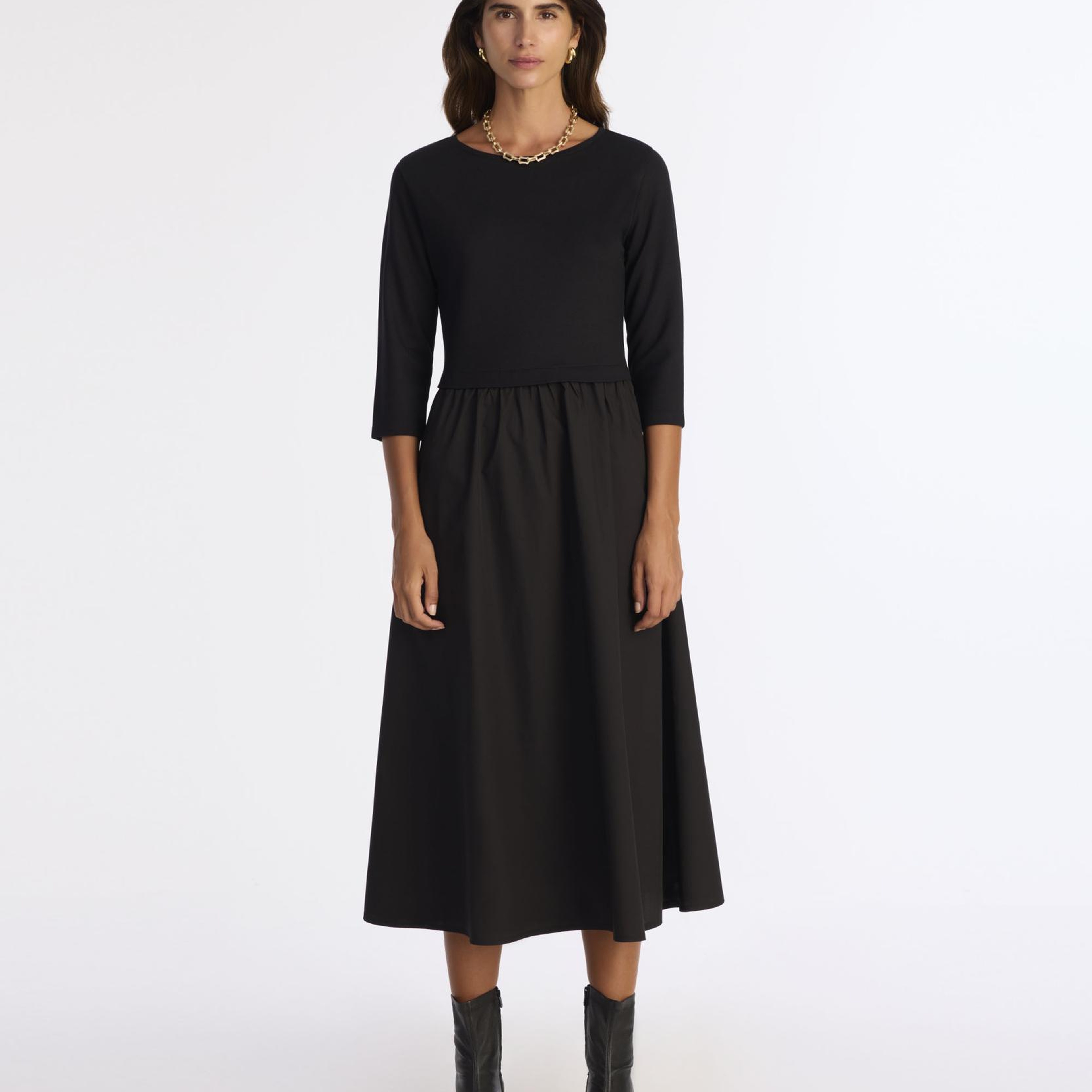 YARGICI Bol Bisiklet Yaka 3/4 Kol Elbise