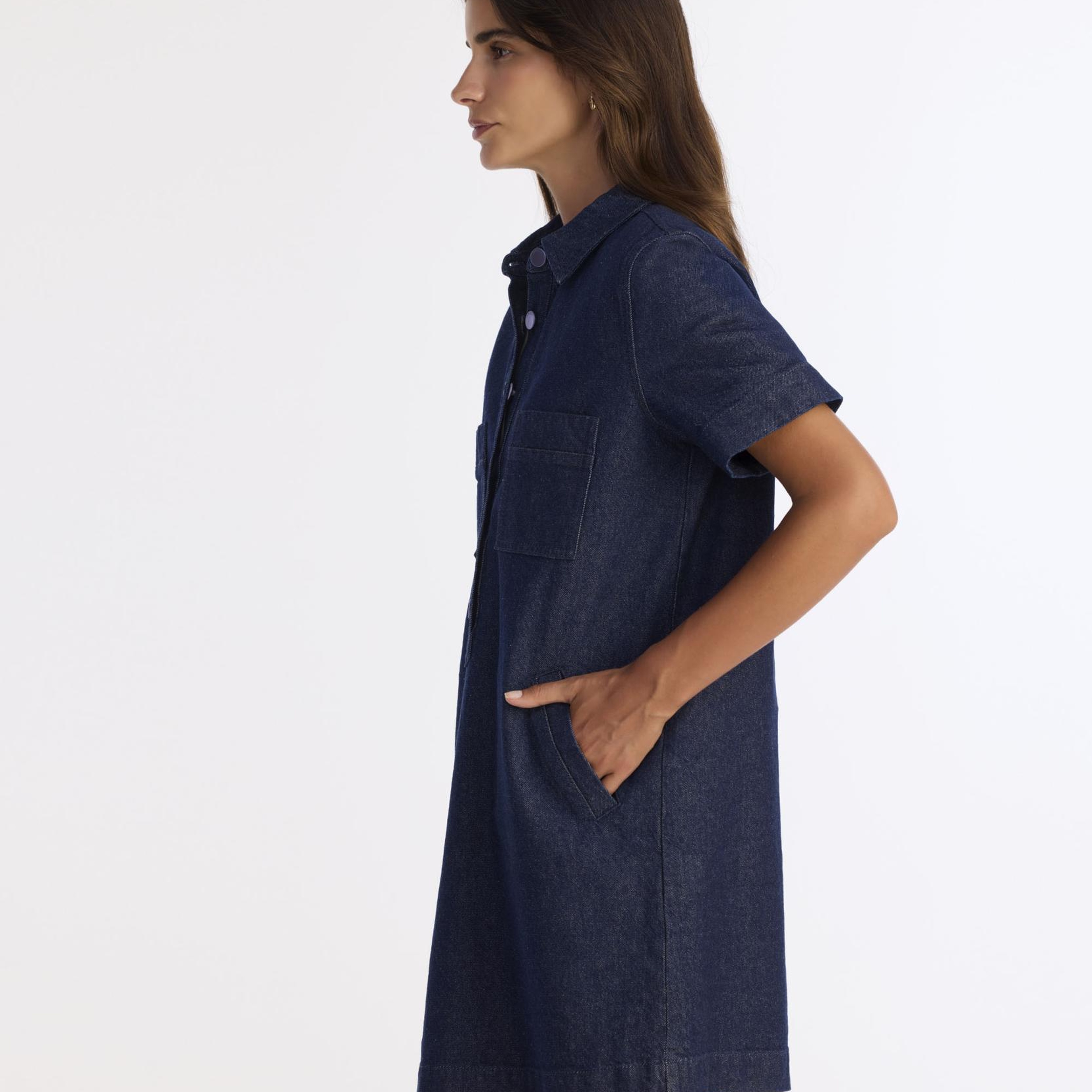 YARGICI Düz Gömlek Yaka Kısa Kol Elbise