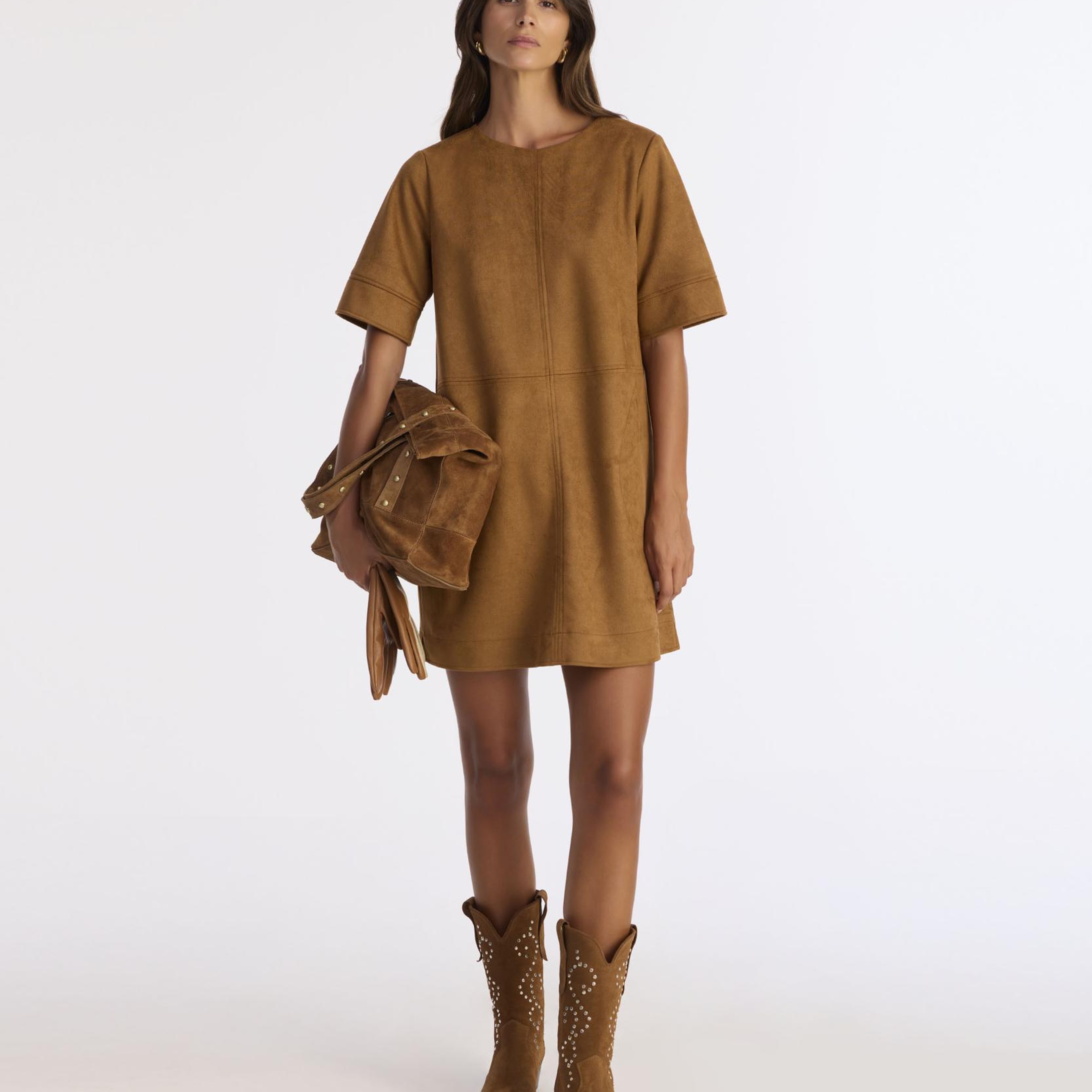 YARGICI Düz Kayık Yaka Kısa Kol Elbise