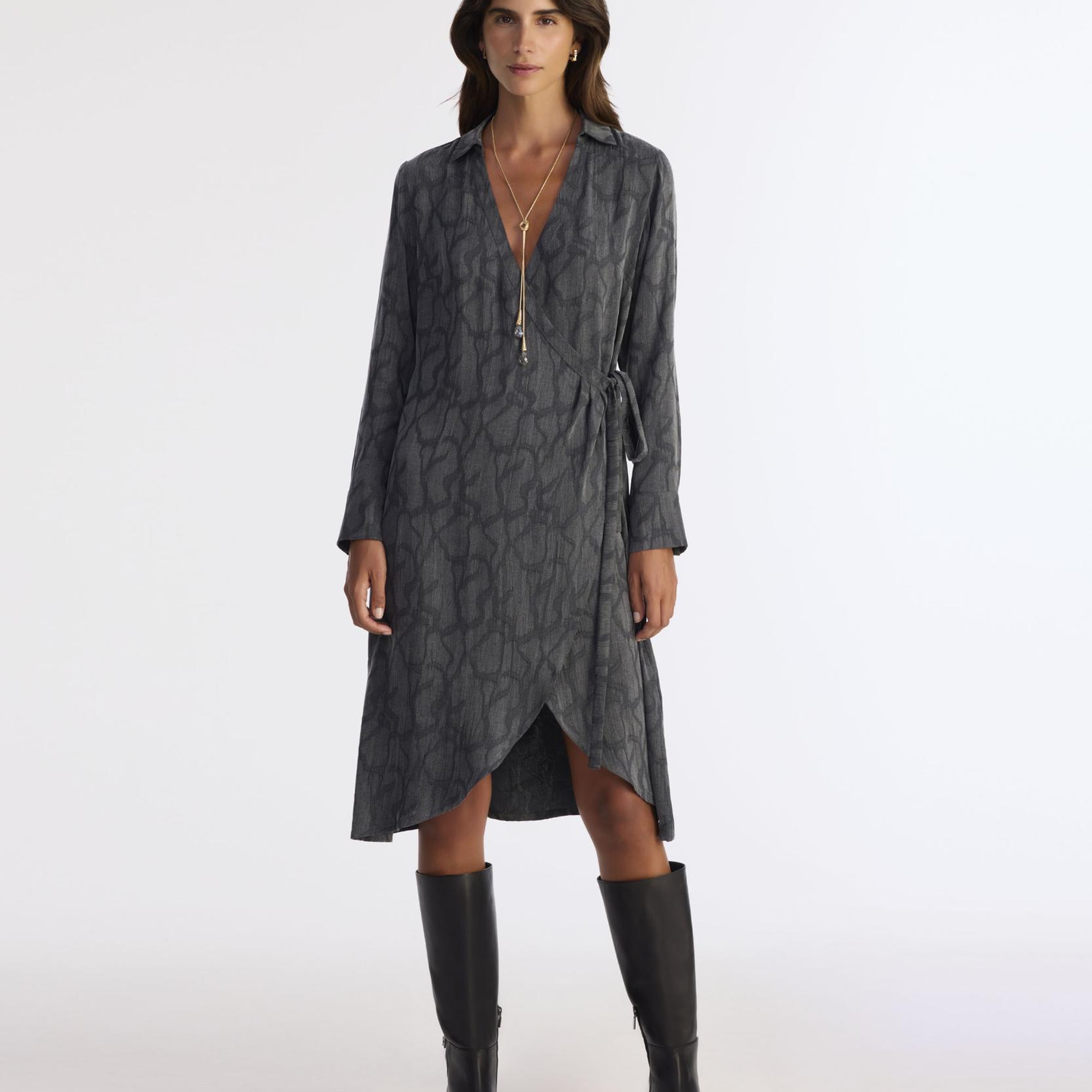 YARGICI Dar Gömlek Yaka Uzun Kol Elbise