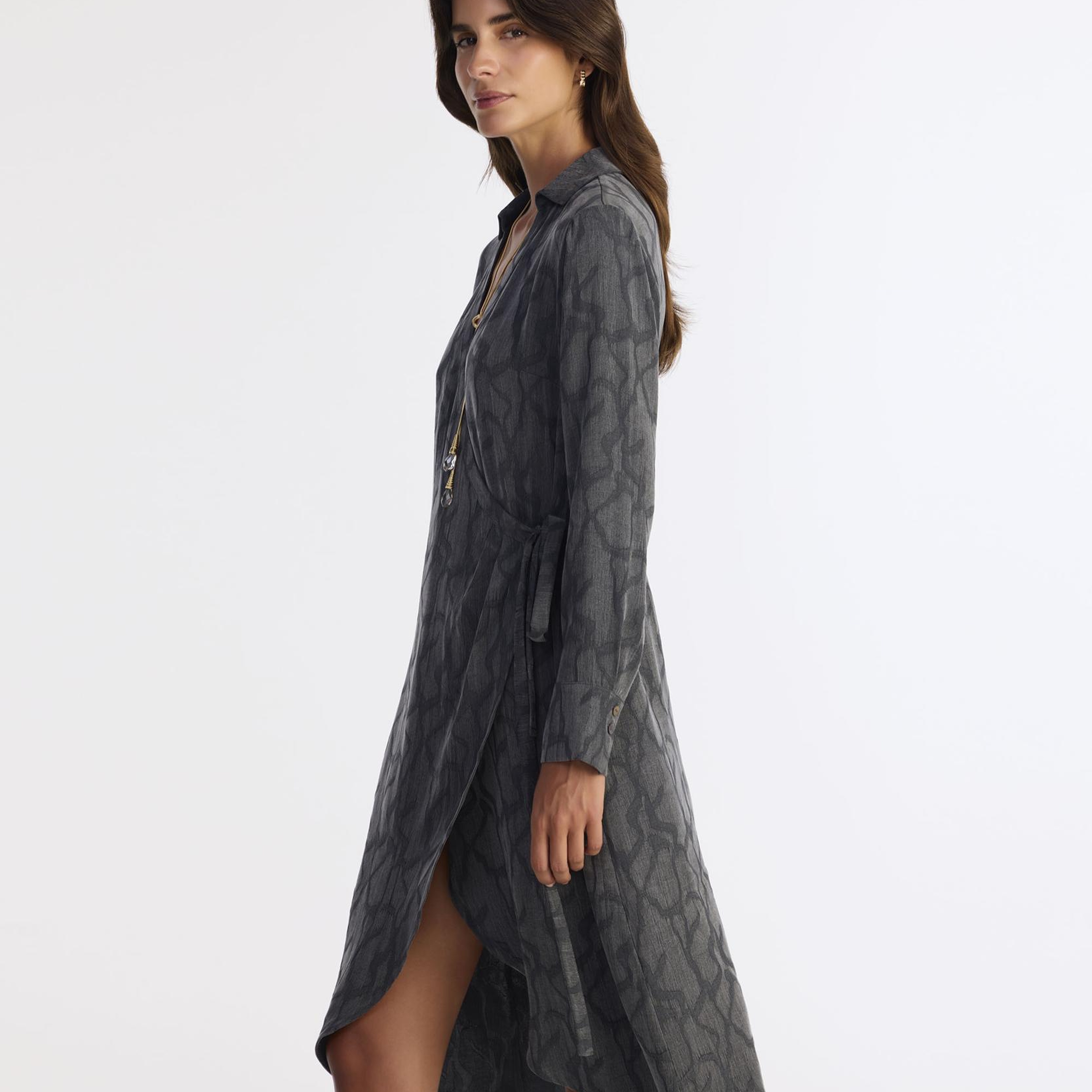 YARGICI Dar Gömlek Yaka Uzun Kol Elbise