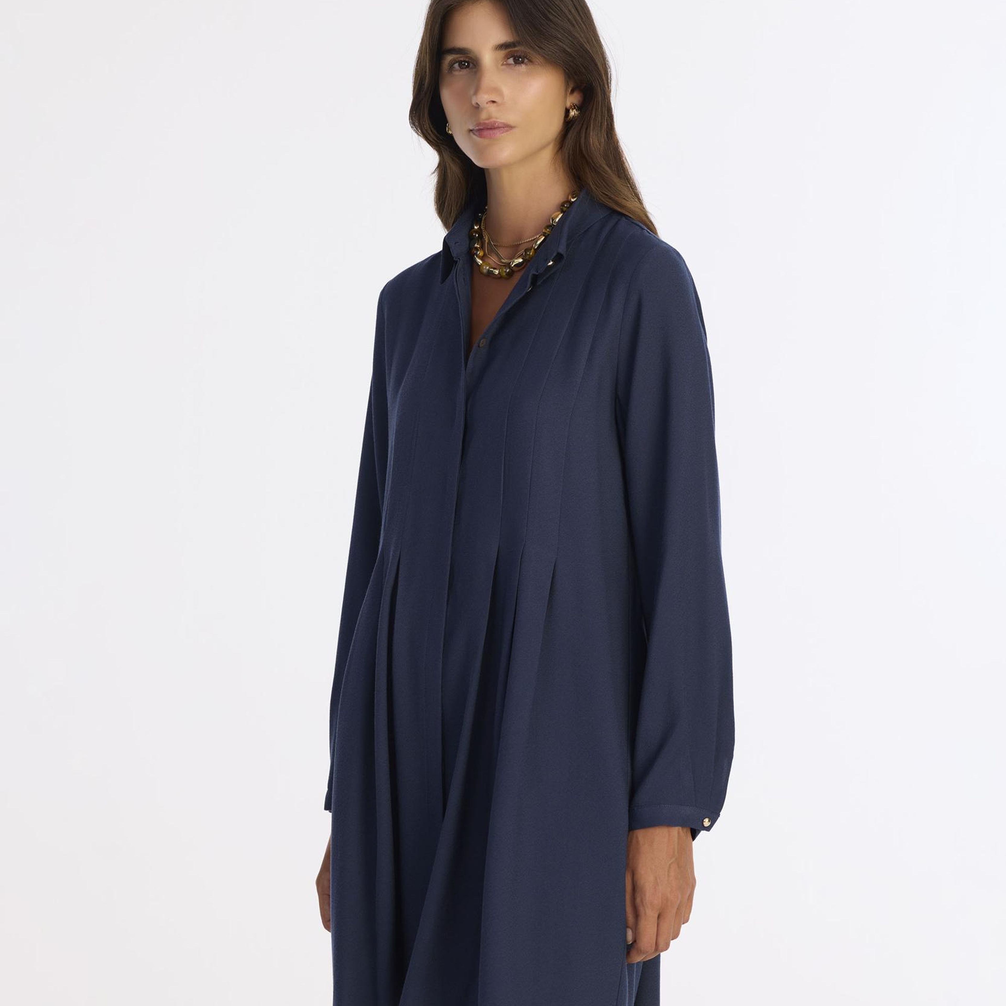 YARGICI Bol Gömlek Yaka Uzun Kol Elbise