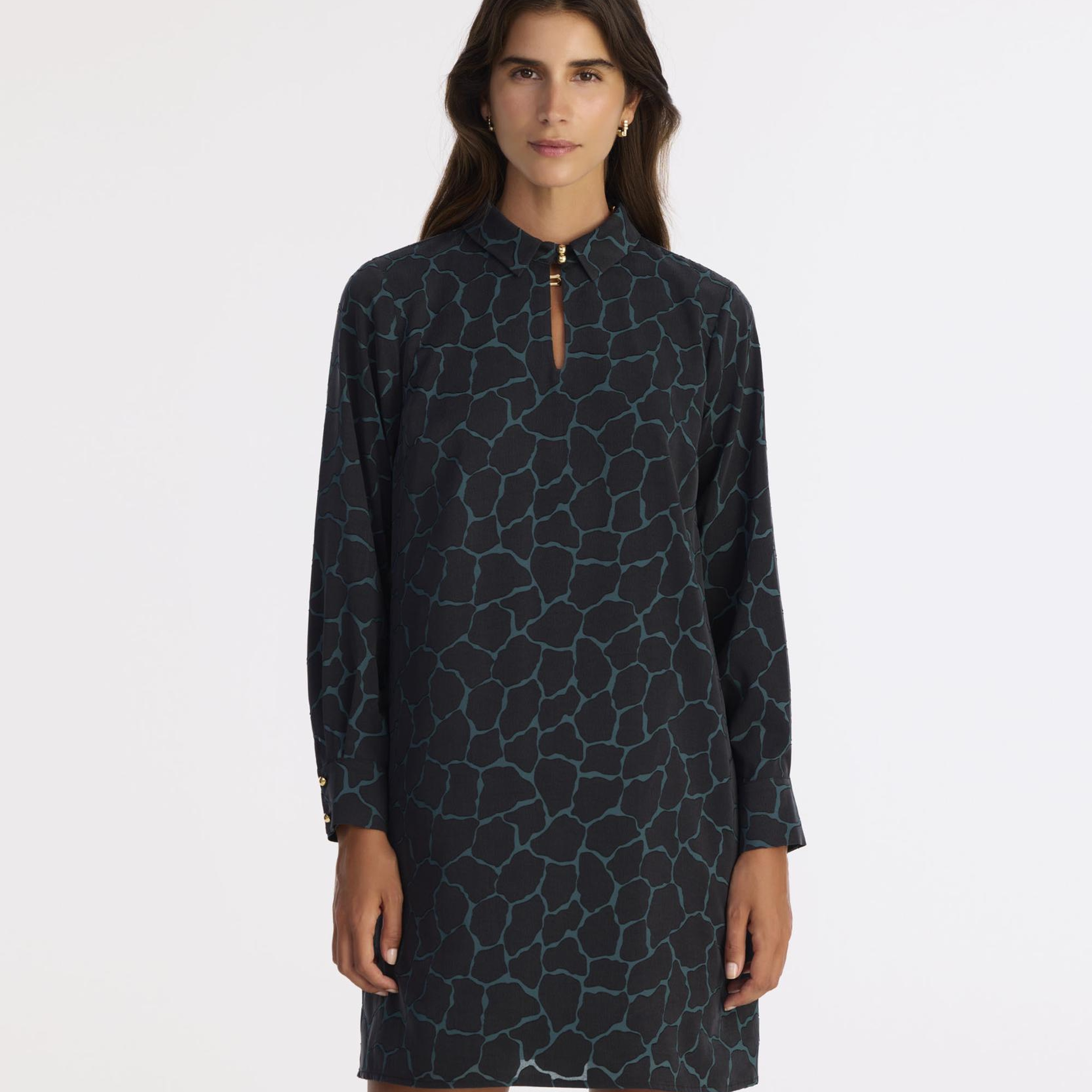 YARGICI A Form Gömlek Yaka Uzun Kol Elbise