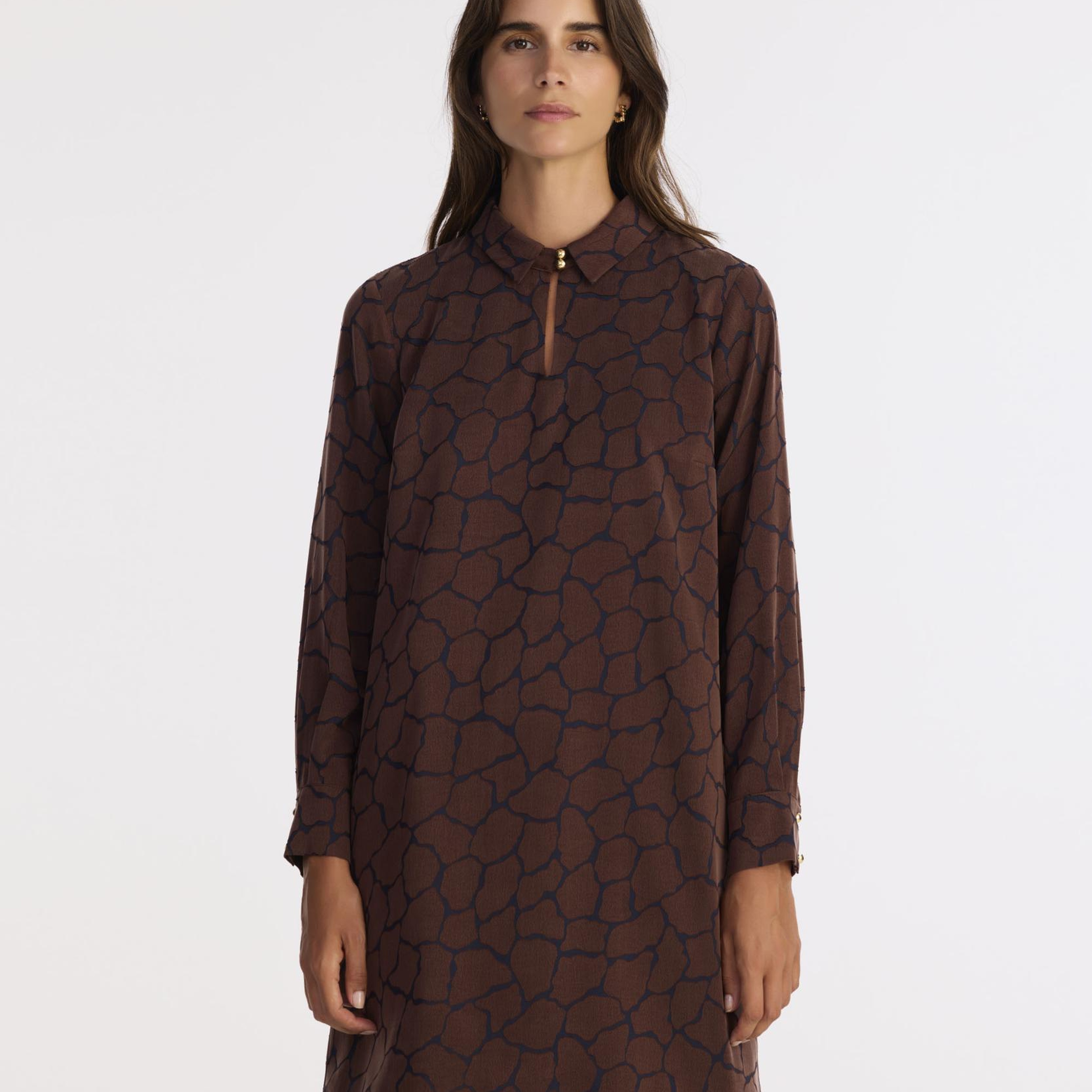 YARGICI A Form Gömlek Yaka Uzun Kol Elbise