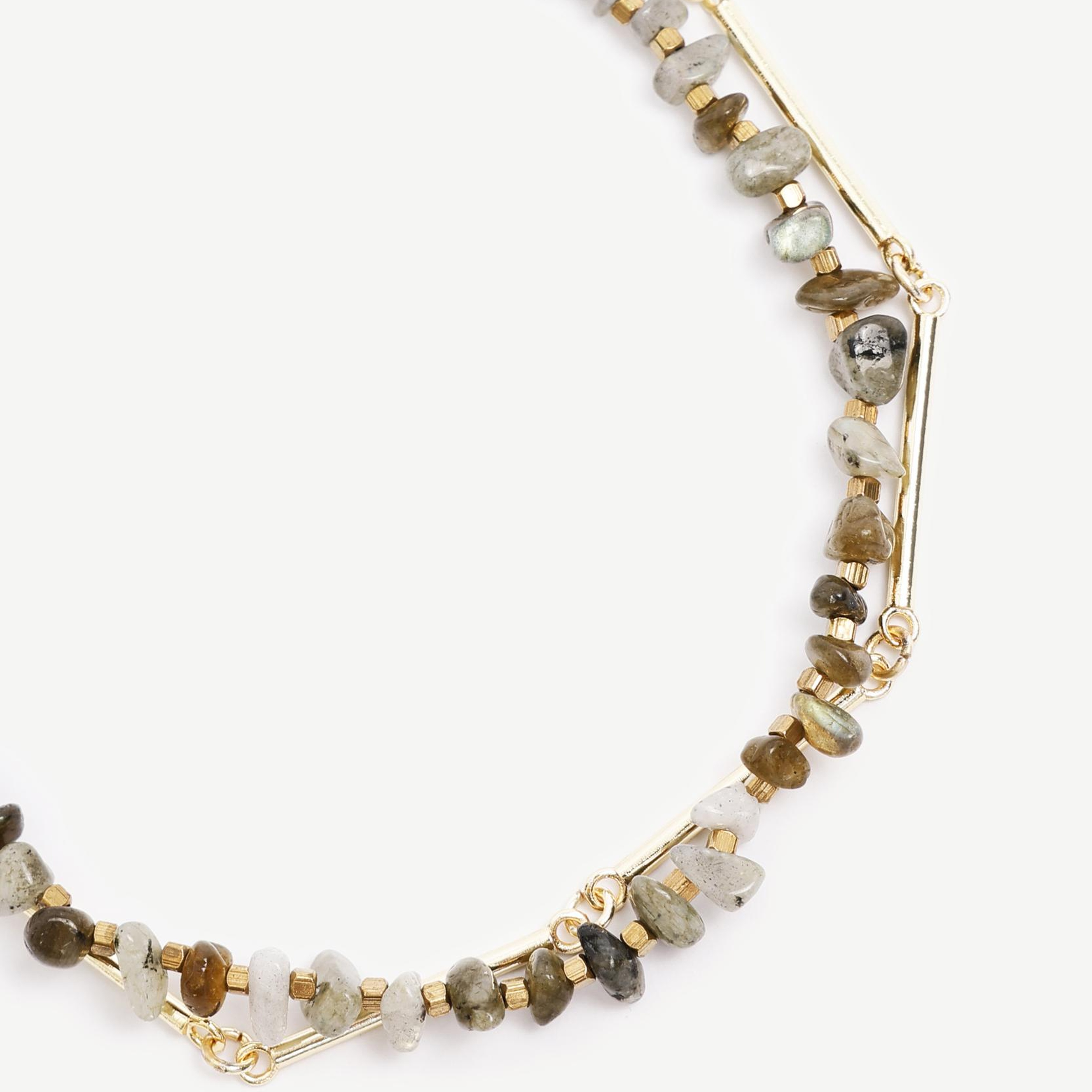 YARGICI İki Sıralı Doğal Taş İçerikli Kolye