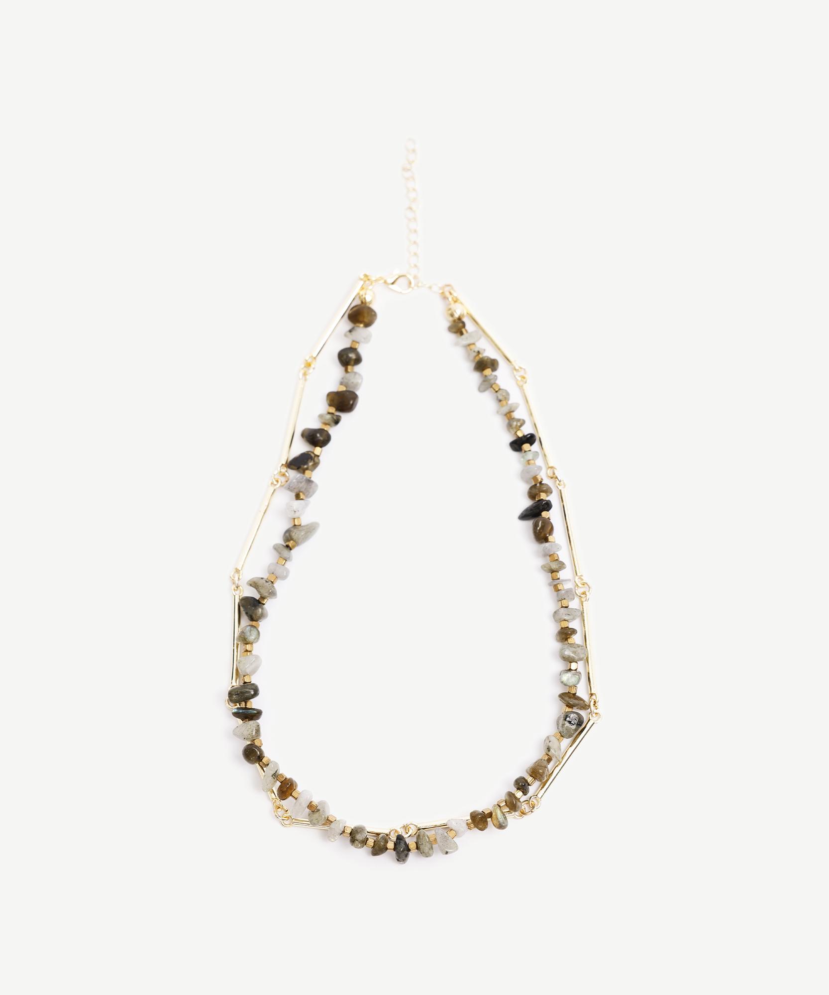 YARGICI İki Sıralı Doğal Taş İçerikli Kolye