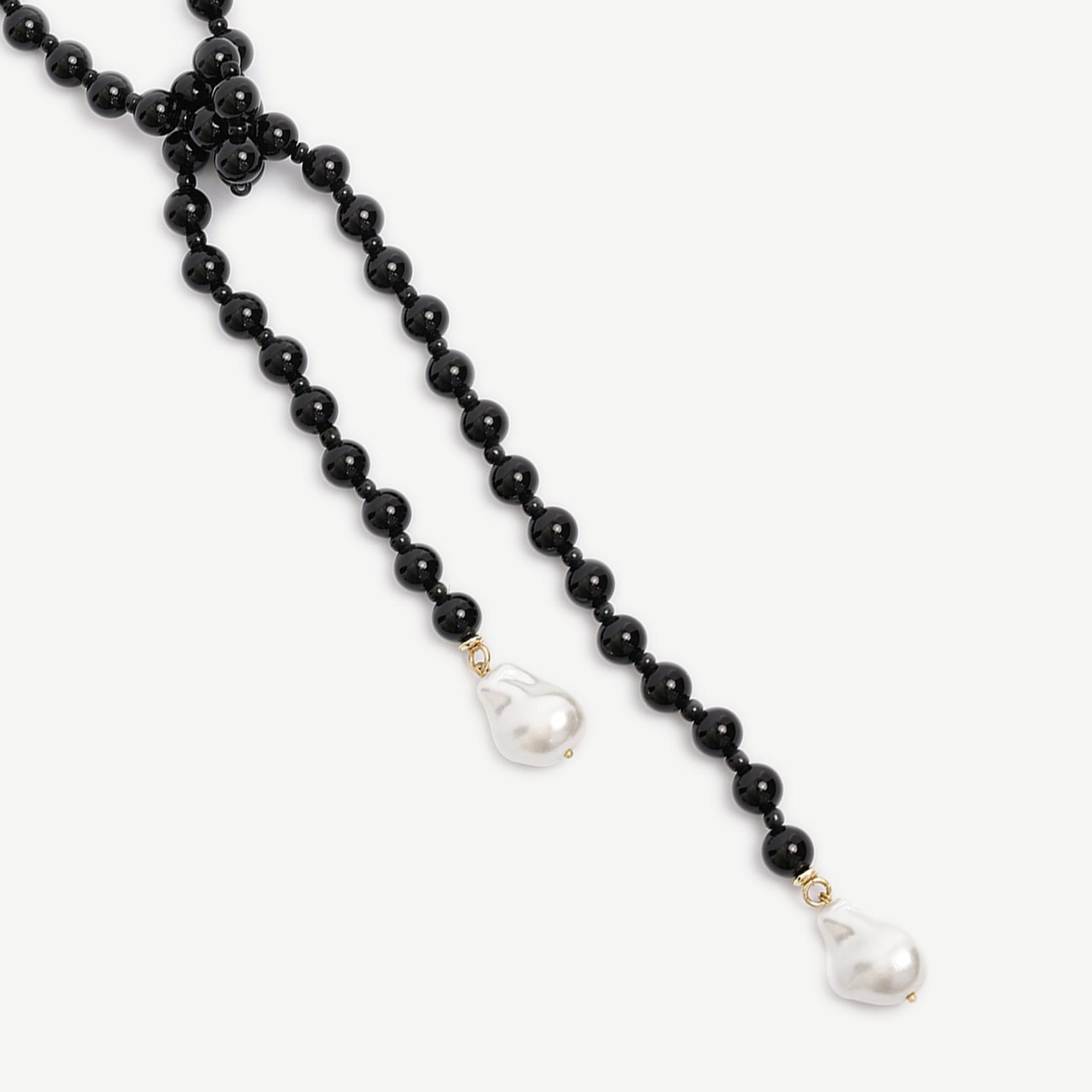 YARGICI Oniks Taşlı Ve Mayorka İncili Uzun Kolye