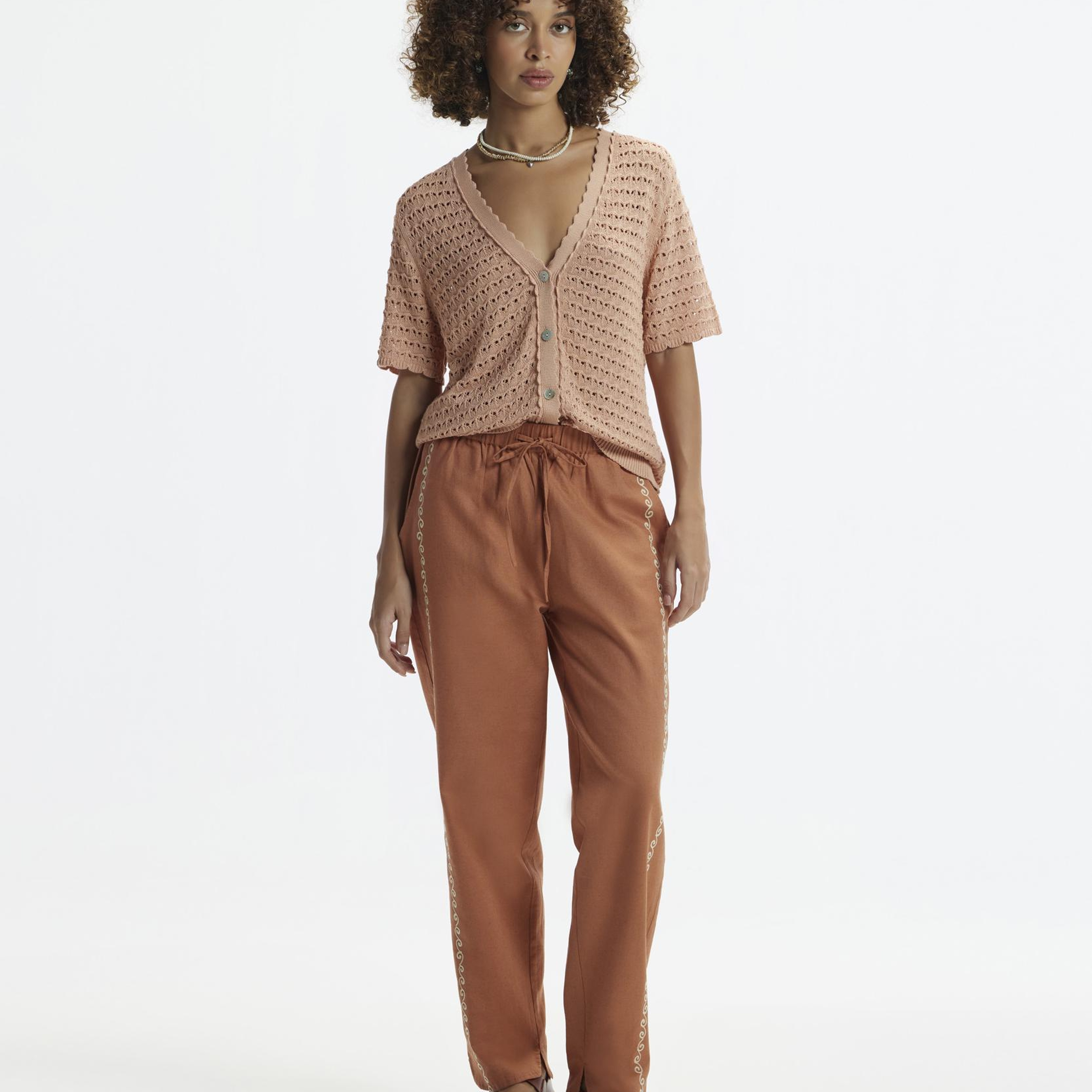 YARGICI Beli Lastikli  Nakış Detaylı Pantolon