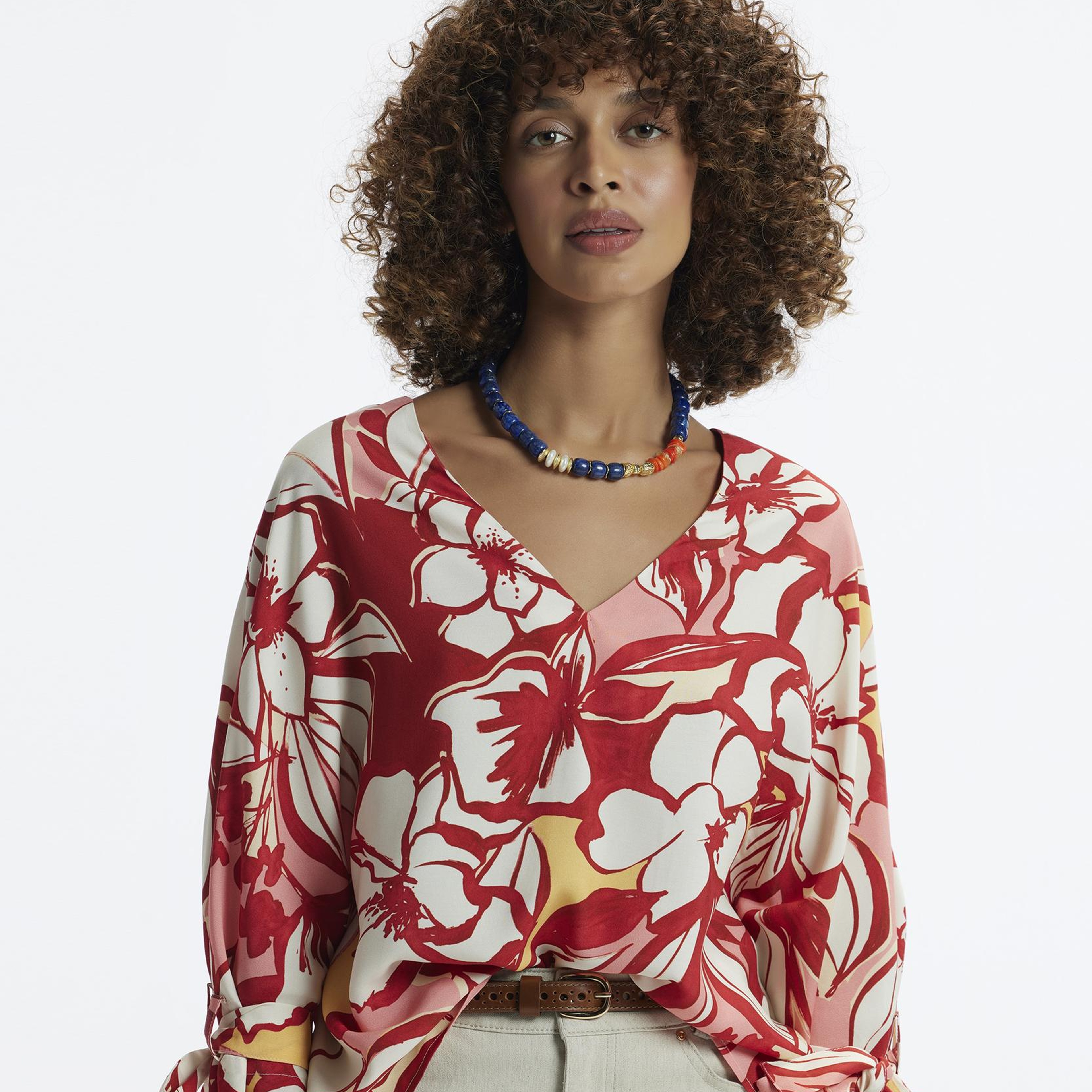 YARGICI V Yakalı Manşeti Bağlamalı Bluz