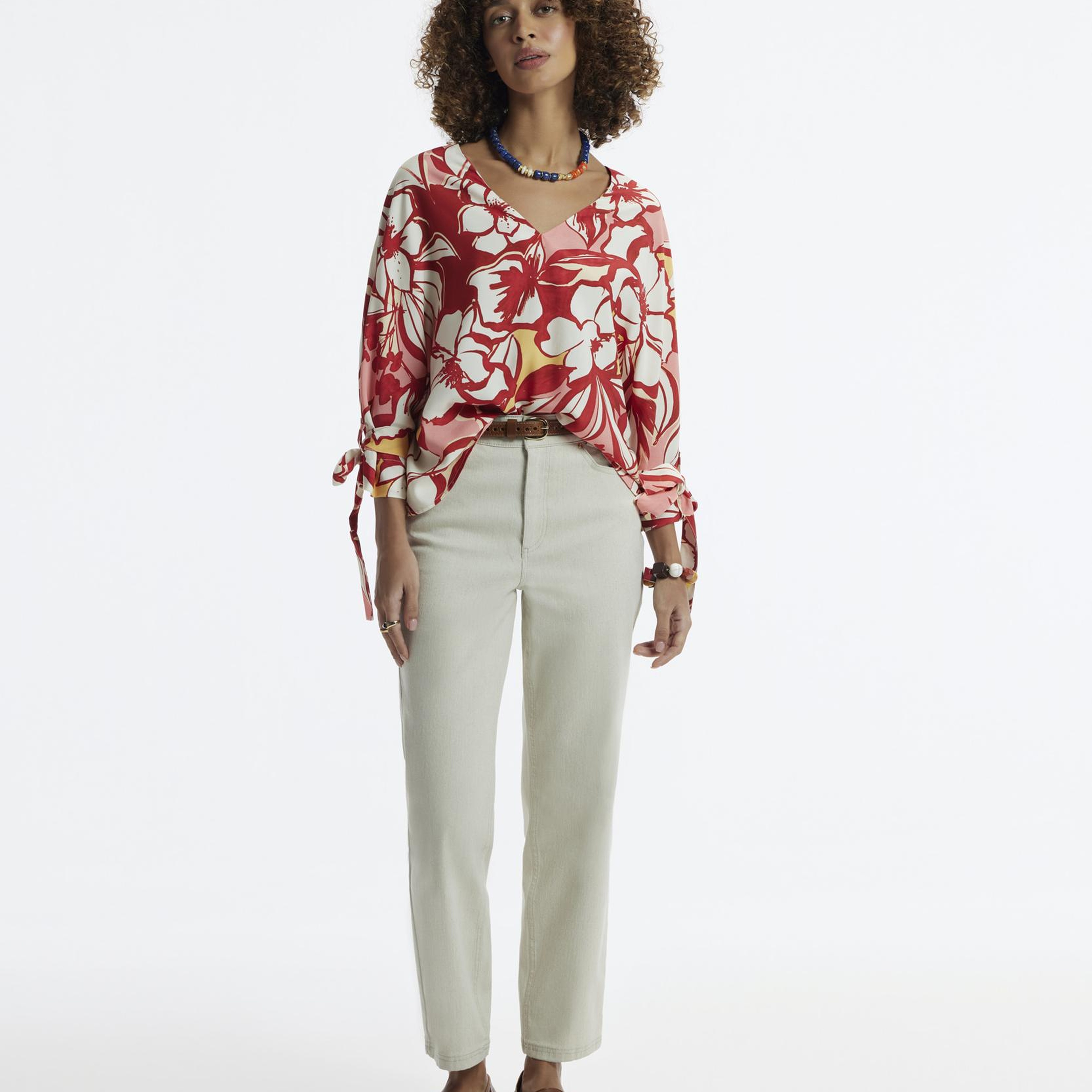 YARGICI V Yakalı Manşeti Bağlamalı Bluz