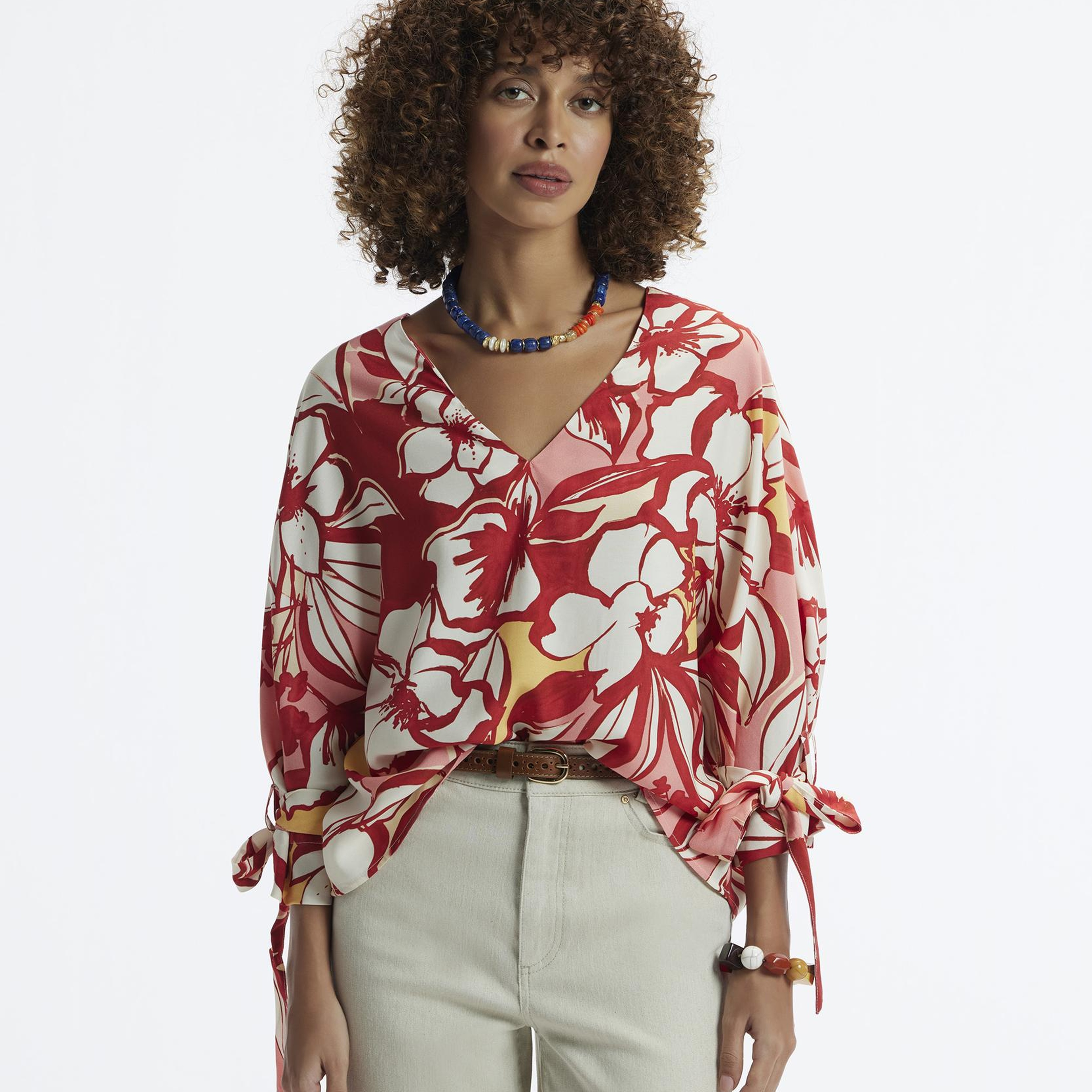 YARGICI V Yakalı Manşeti Bağlamalı Bluz