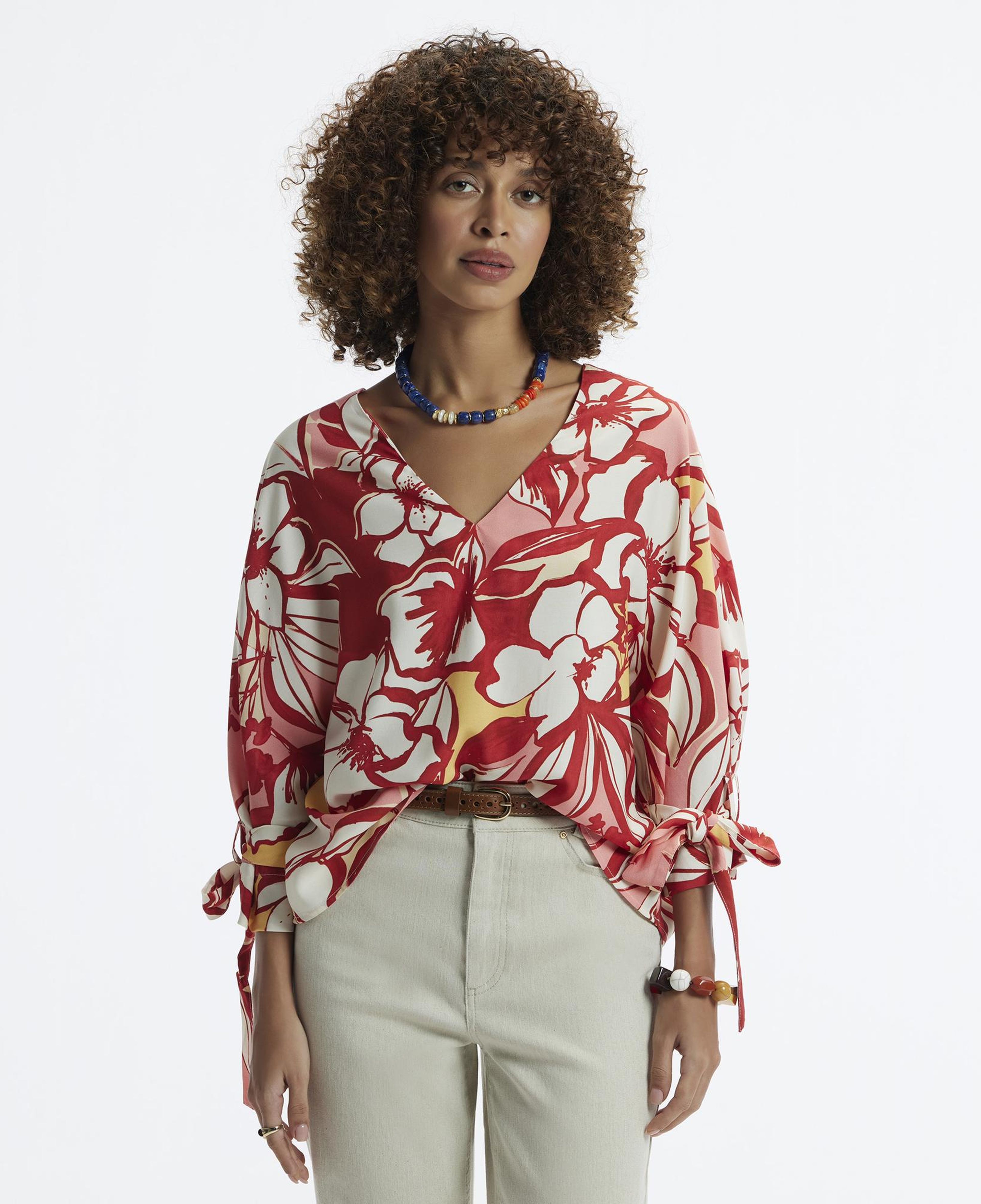 YARGICI V Yakalı Manşeti Bağlamalı Bluz