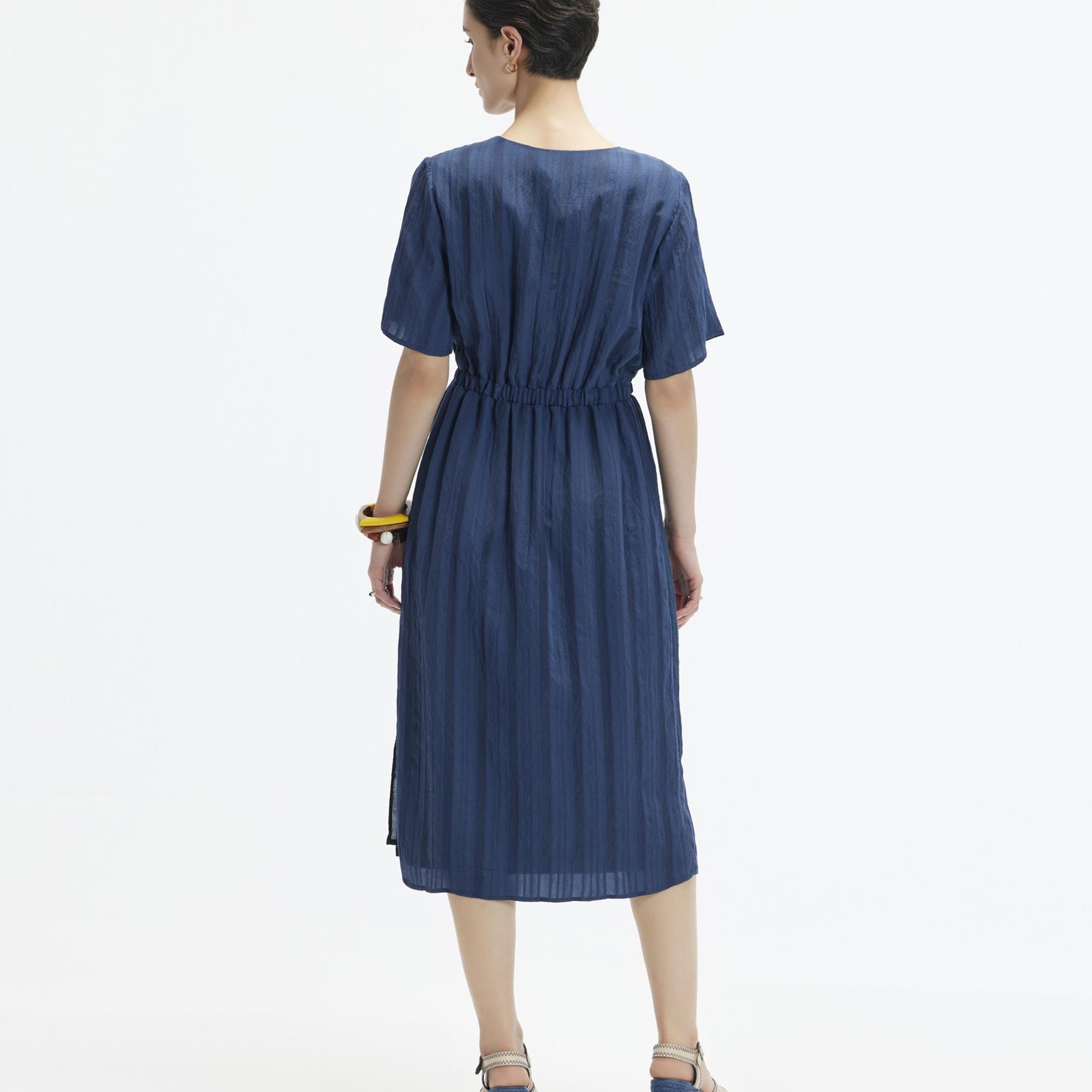 YARGICI V Yaka Kısa Kollu Midi Boy  Elbise