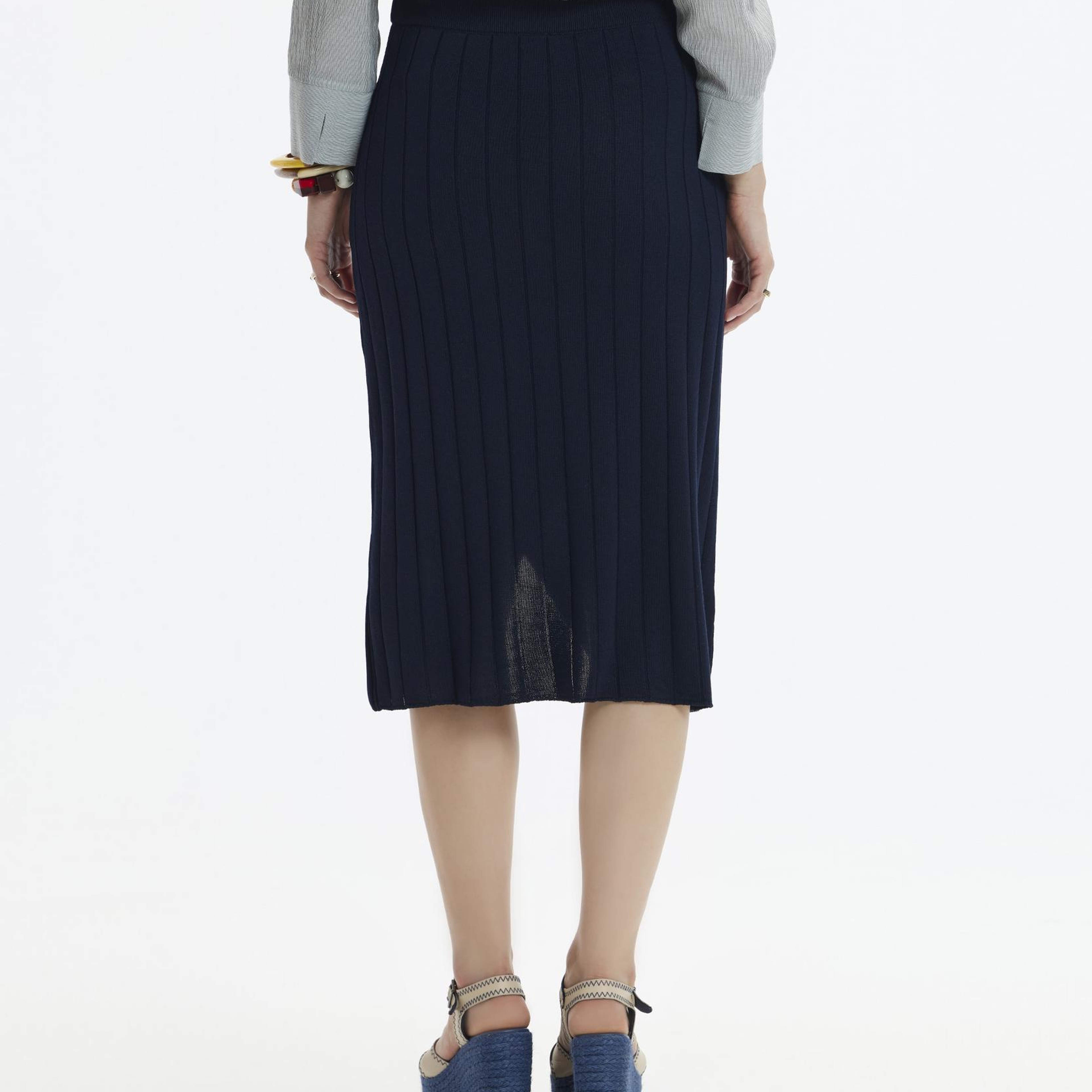 YARGICI Yırtmaçlı Dizaltı Triko Etek