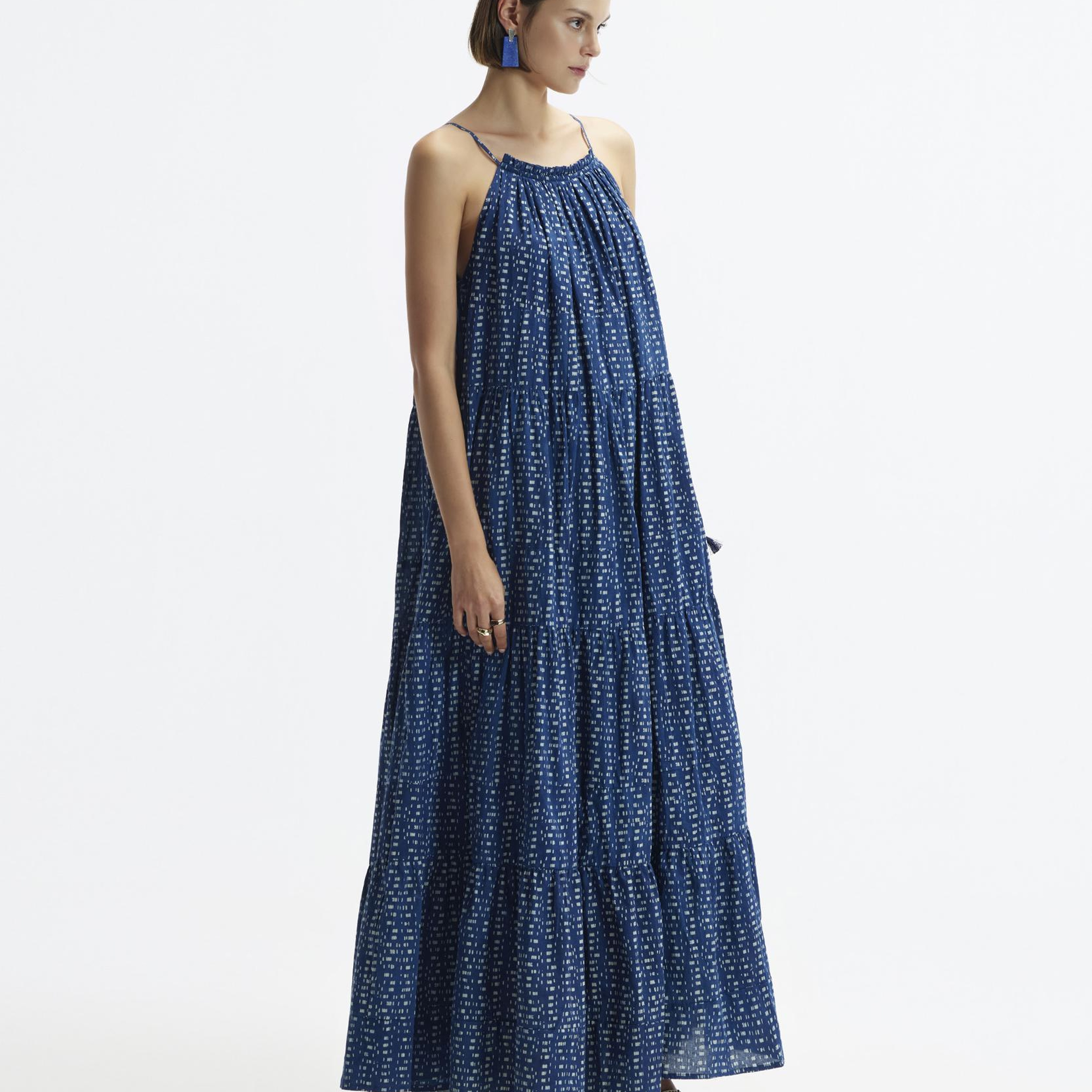 YARGICI Kolsuz Halter Yaka Önden Bağlamalı Uzun Elbise