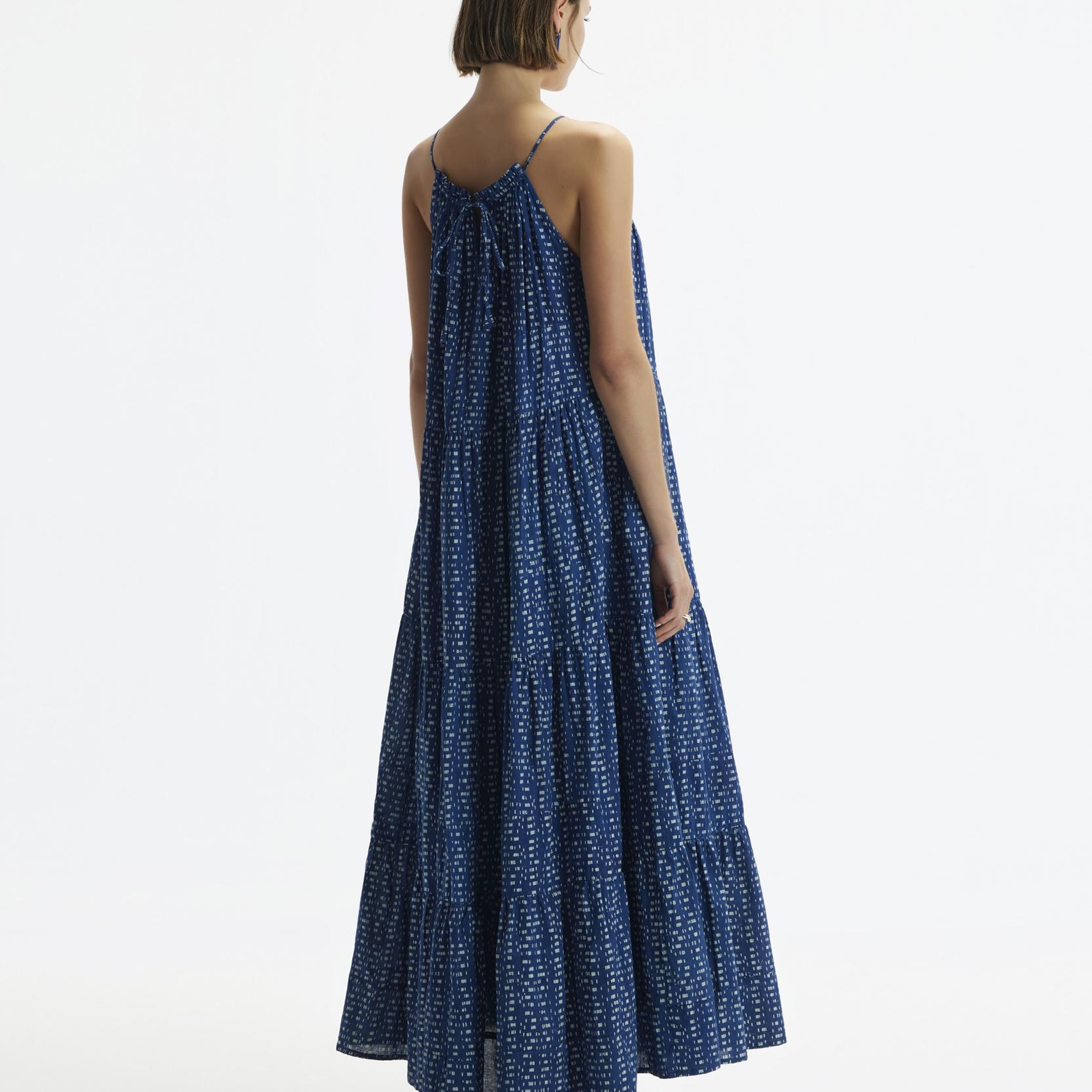 YARGICI Kolsuz Halter Yaka Önden Bağlamalı Uzun Elbise