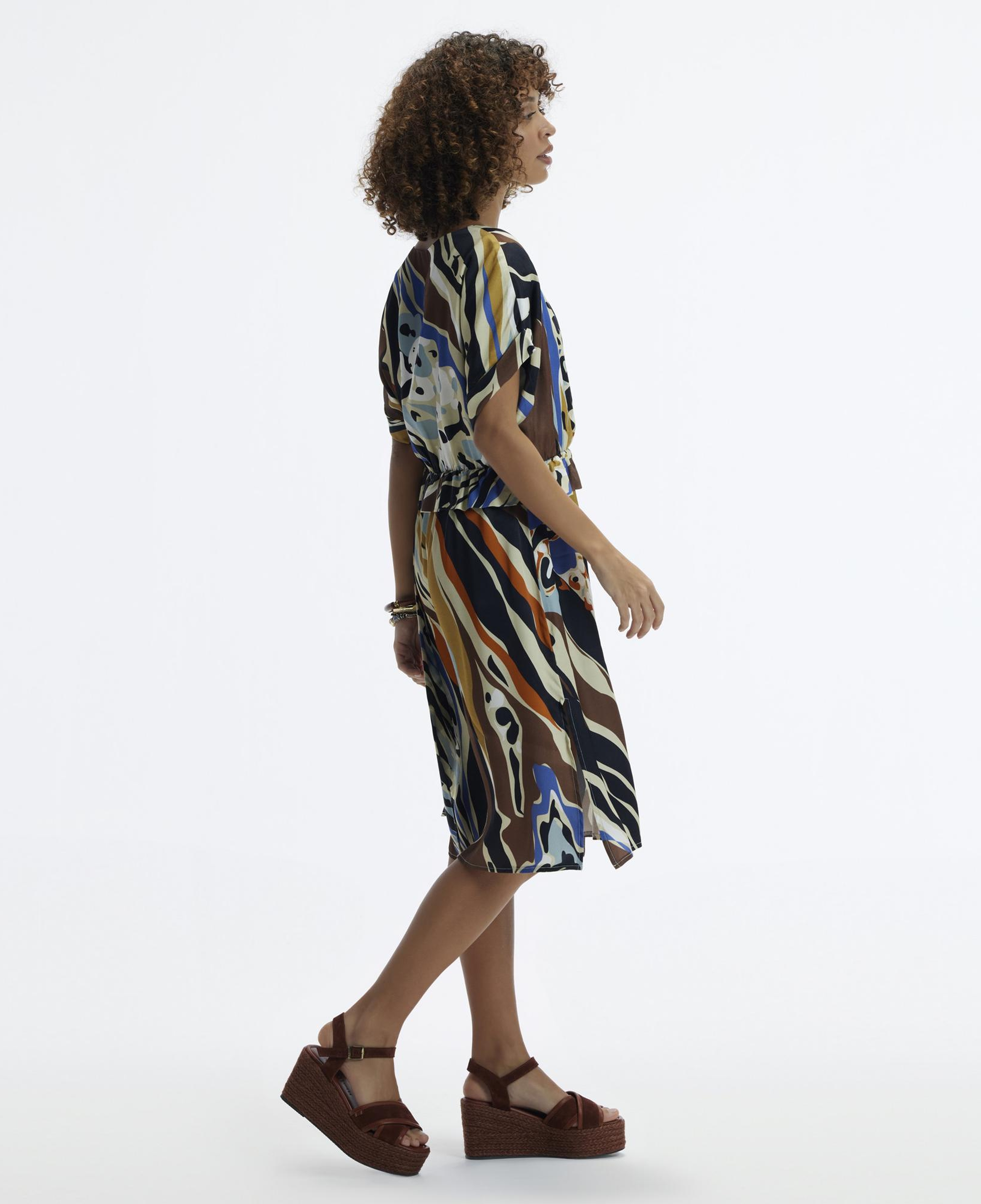 YARGICI V Yaka Kısa  Kollu Midi Boy  Elbise