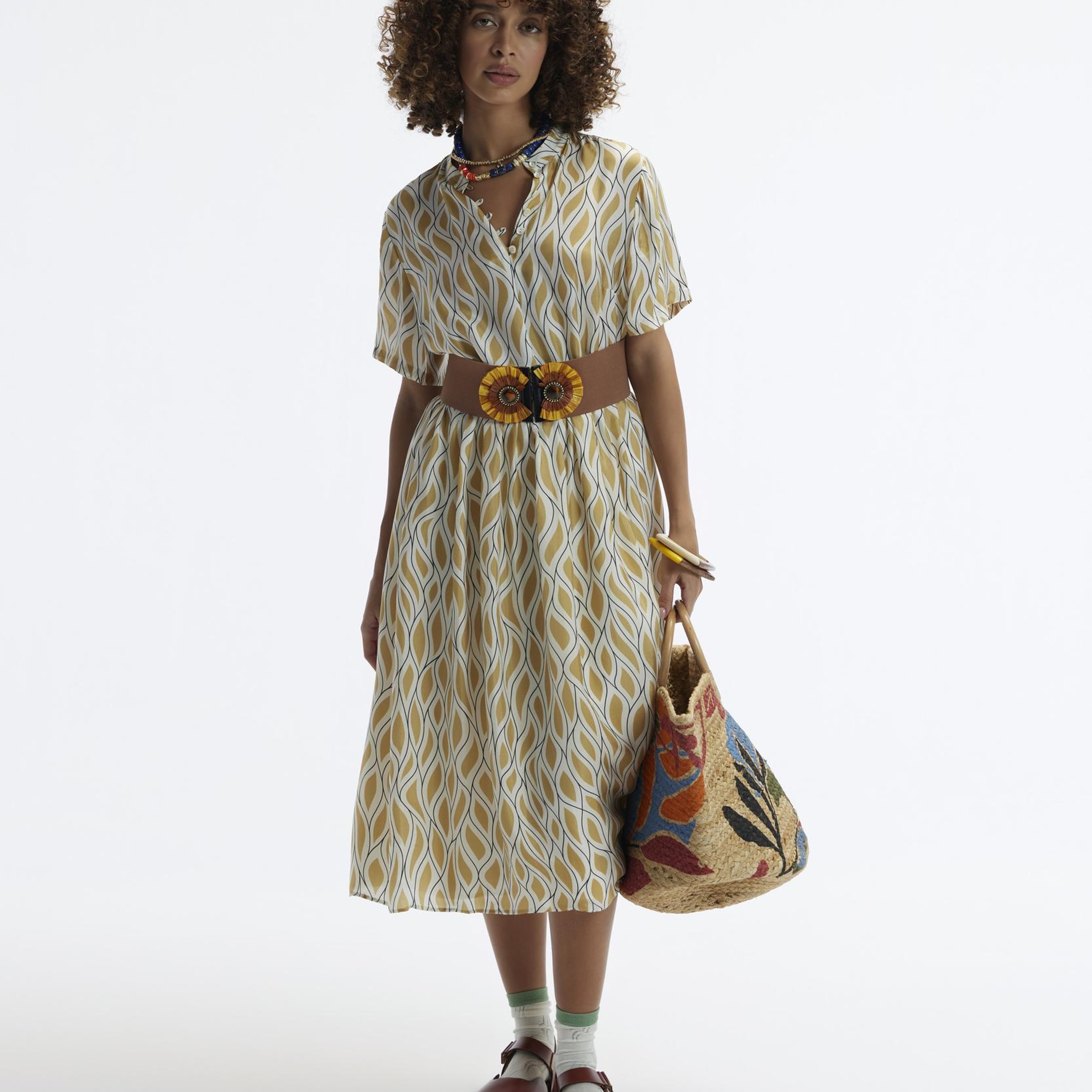 YARGICI Kısa Kollu Düğmeli Midi Boy Elbise