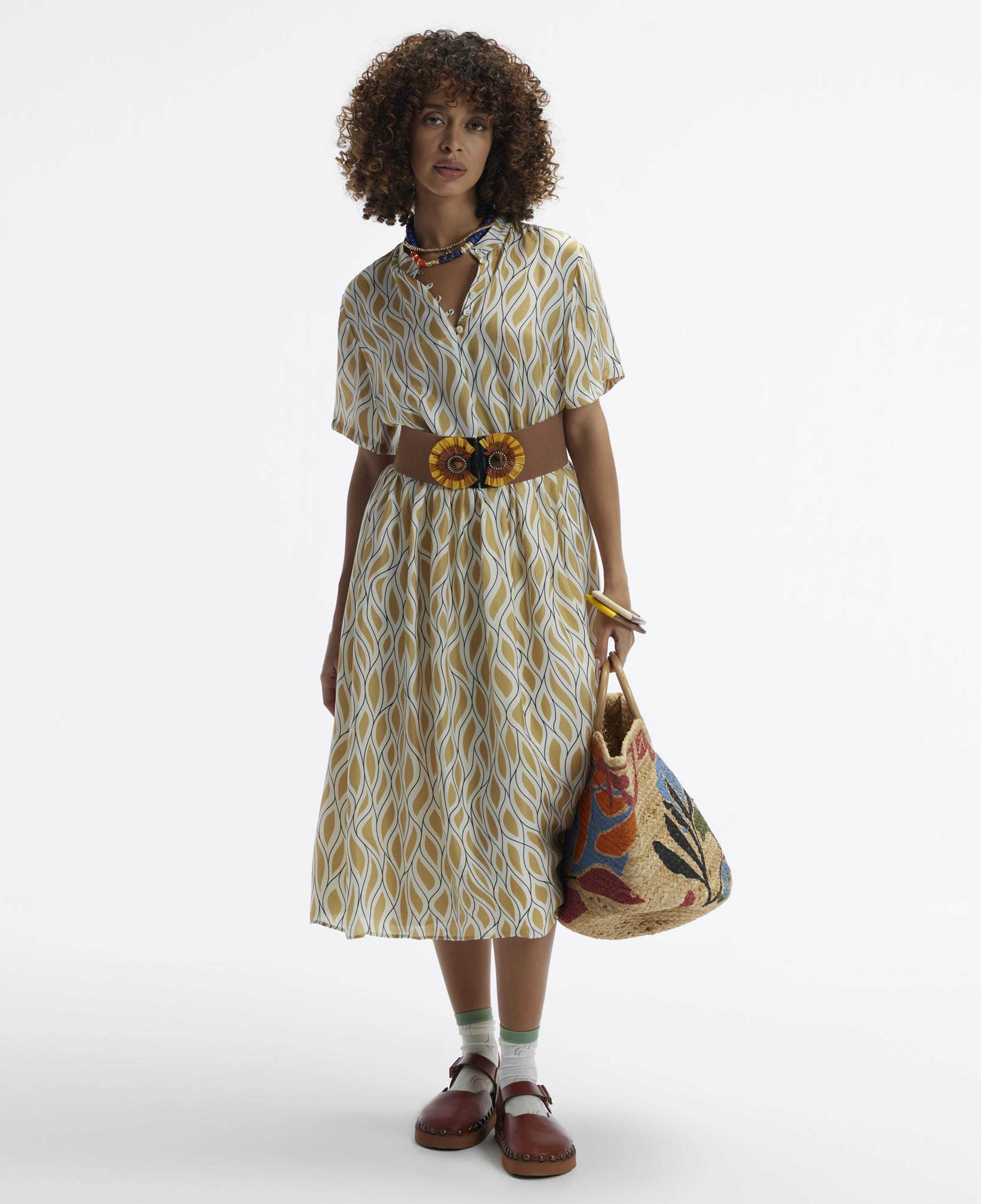 YARGICI Kısa Kollu Düğmeli Midi Boy Elbise