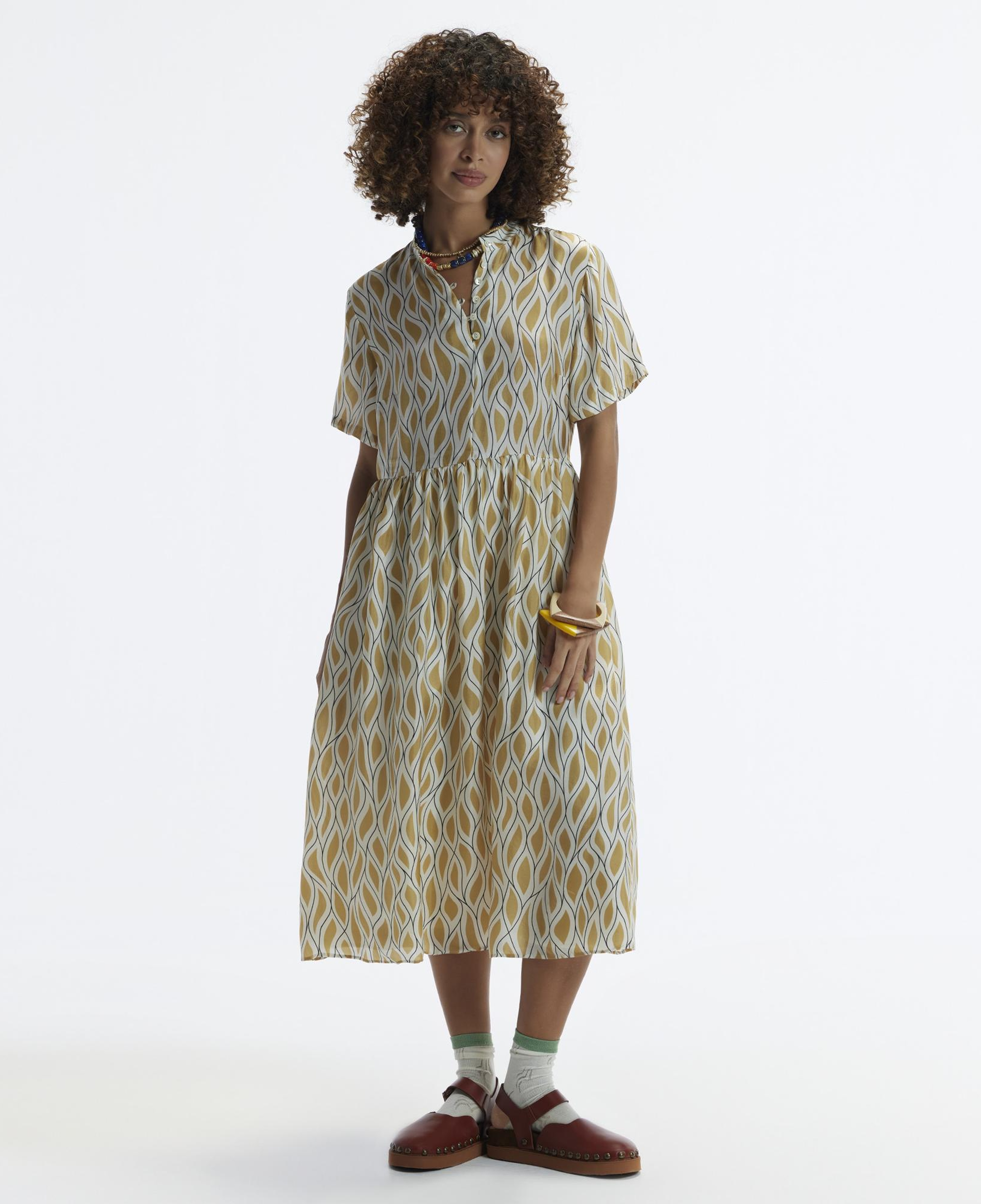 YARGICI Kısa Kollu Düğmeli Midi Boy Elbise