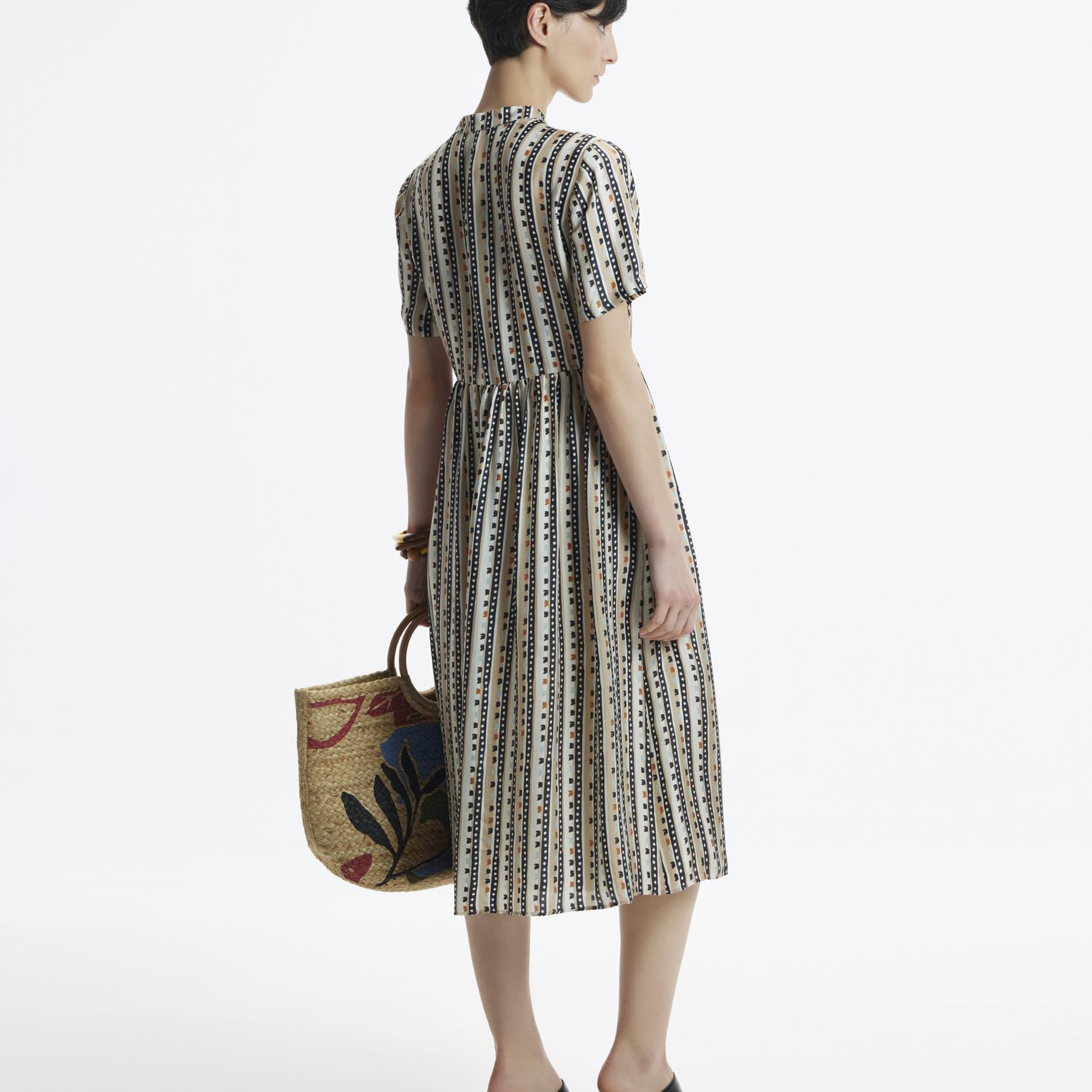 YARGICI Kısa Kollu Düğmeli Midi Boy Elbise